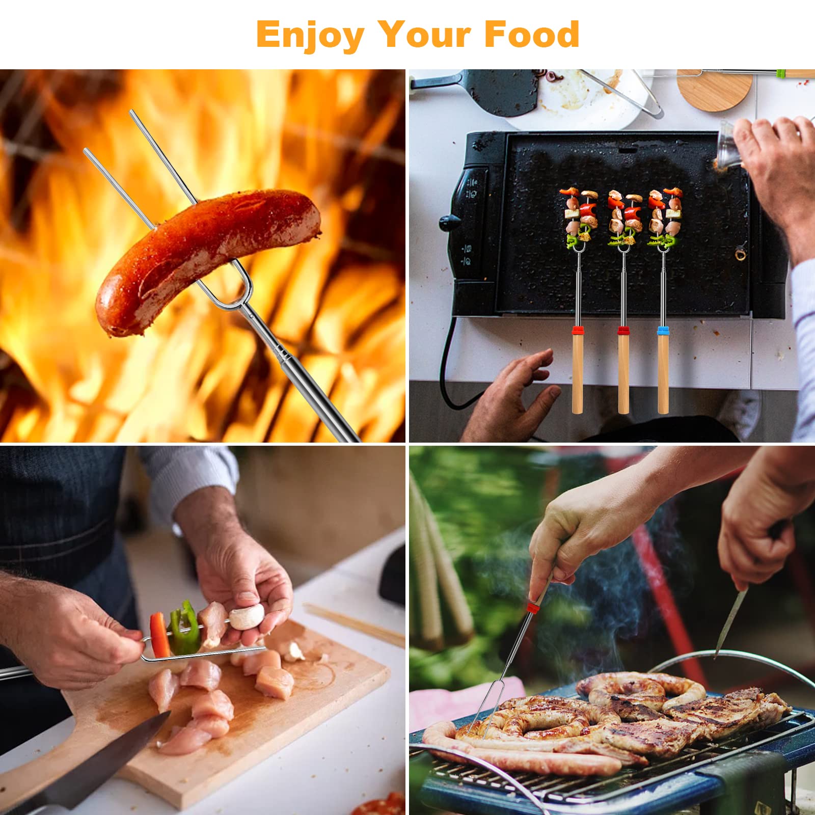 10 Pcs Marshmallow Roasting Sticks for Fire Pit Long 32Inch  Smores Sticks Skewers  Smores Kit for Fire Pit  Premium Telescoping Hot Dog Roasting Sticks for Campfire Accessories Outside Camping VOPTON