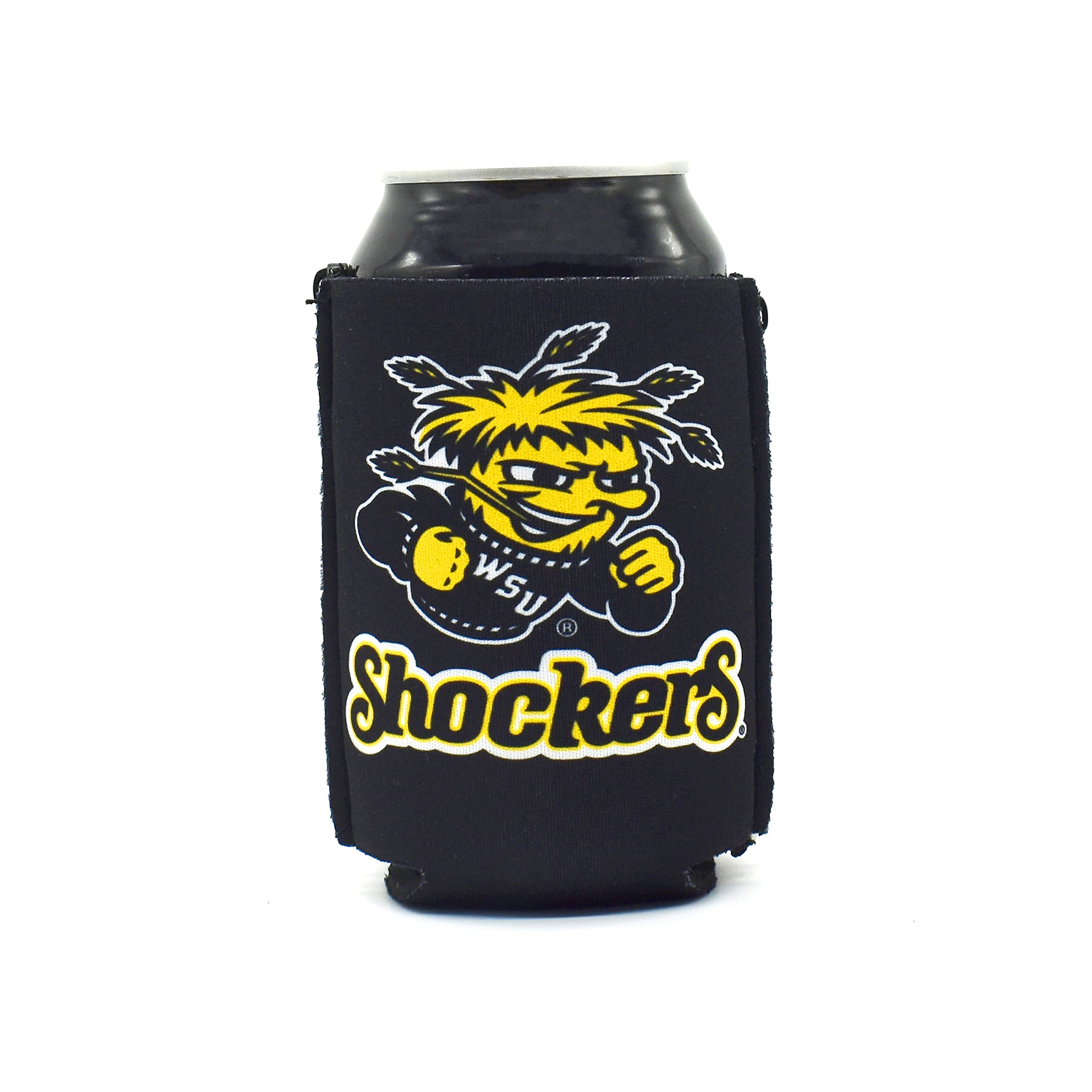 Zipsip Black Adjustable All-In-One Coozie With Zippers - Fits Cans, Bottles, Glasses - Insulated Neoprene Sleeve - Wichita State