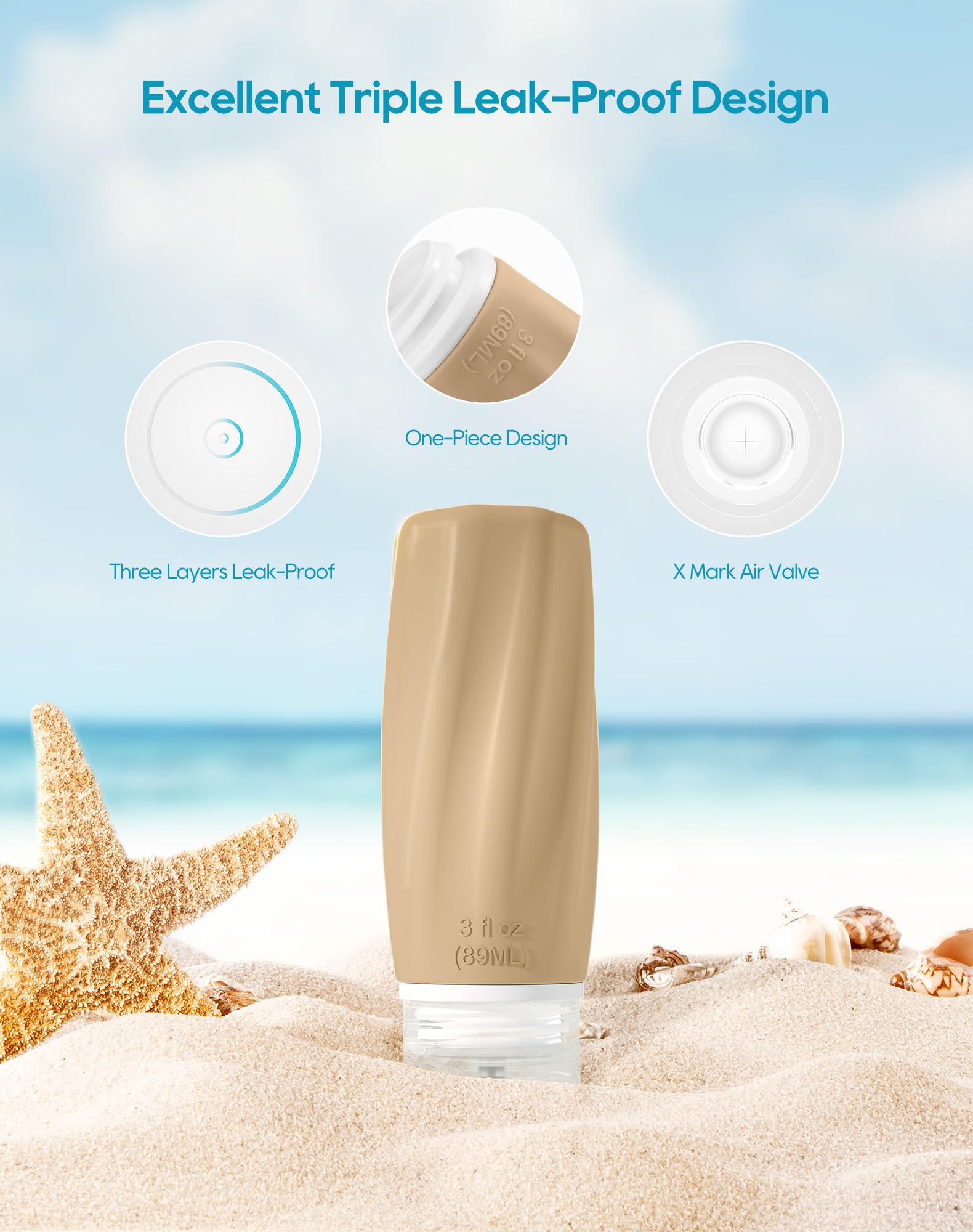 Morfone Travel Bottles Set For Toiletries, Tsa Approved Travel Size Containers Leak Proof Refillable Liquid Silicone Squeezable