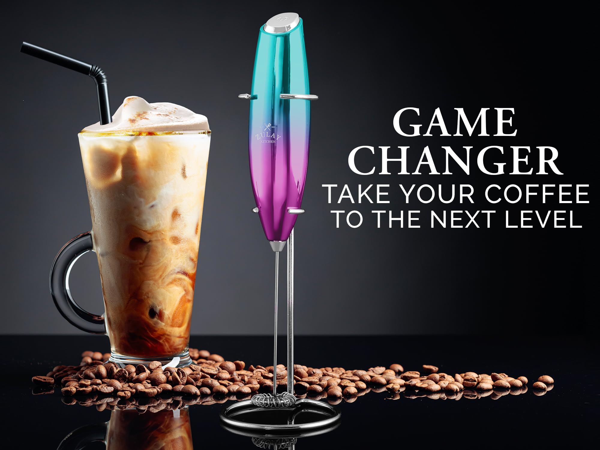 Zulay Executive Series Ultra Premium Gift Milk Frother For Coffee With Deluxe, Radiant Finish - Coffee Frother Handheld Foam Mak