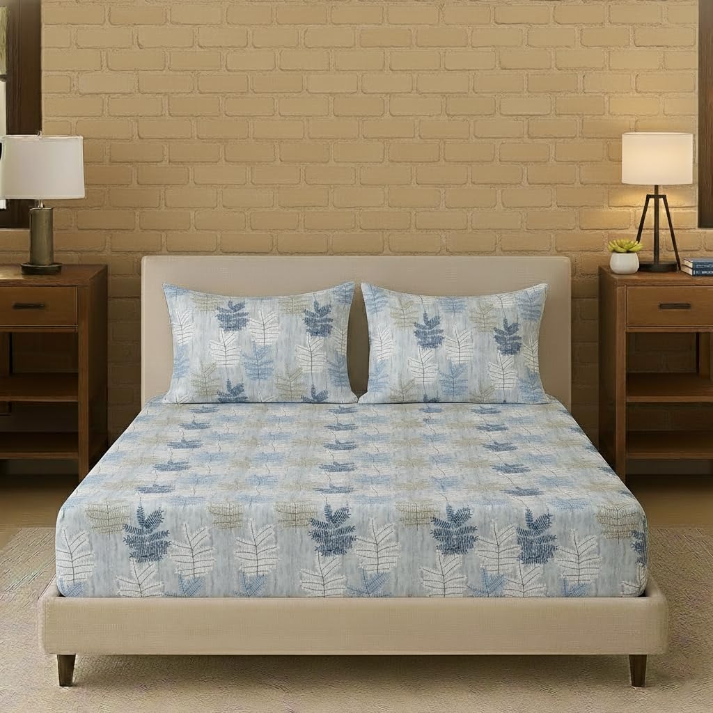 Trance Home Linen 100% Cotton 75X48 Twin Bed Size Elastic Fitted Bedsheet | Printed Twin Size Bed Elasticated Fitted Bedspread