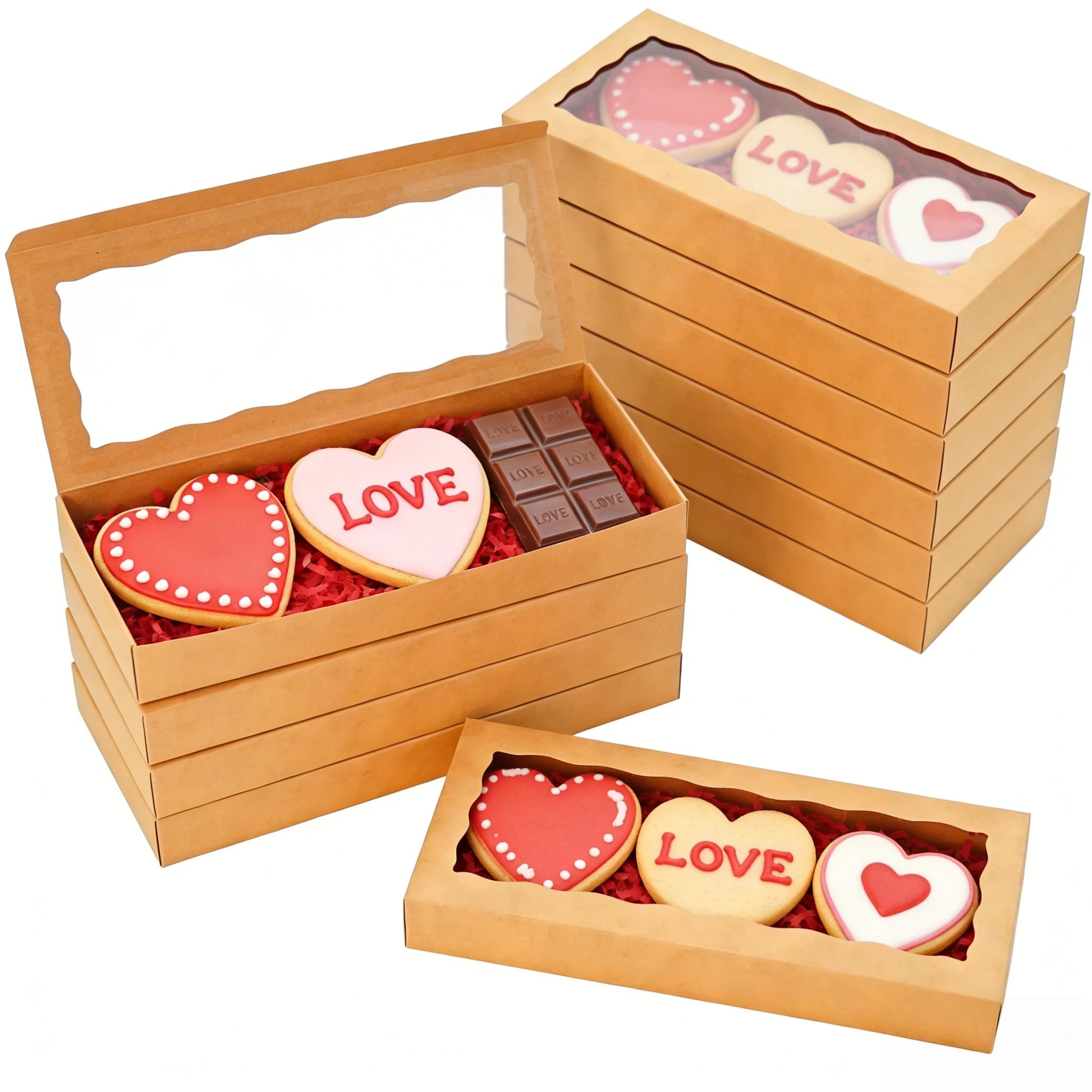 XINHPKGG 50pcs Cookie Boxes with window 12 x 5 x 1.5 Inch Bakery Boxes Treat Box Dessert Box for Wedding Party Favors - Brown