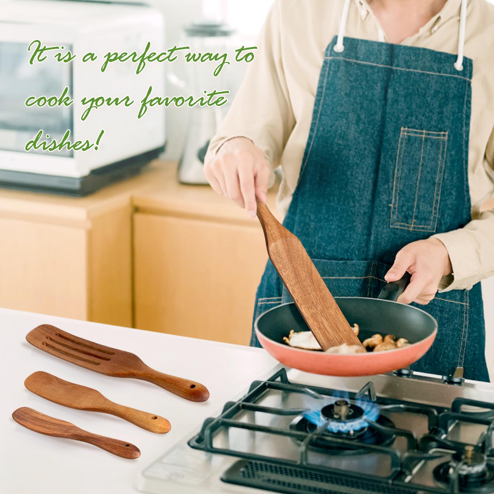 LorisArm Acacia Wood Spatula Set - 4-Pack Kitchen Utensils, 14-inch Turner, Durable Cooking Tool