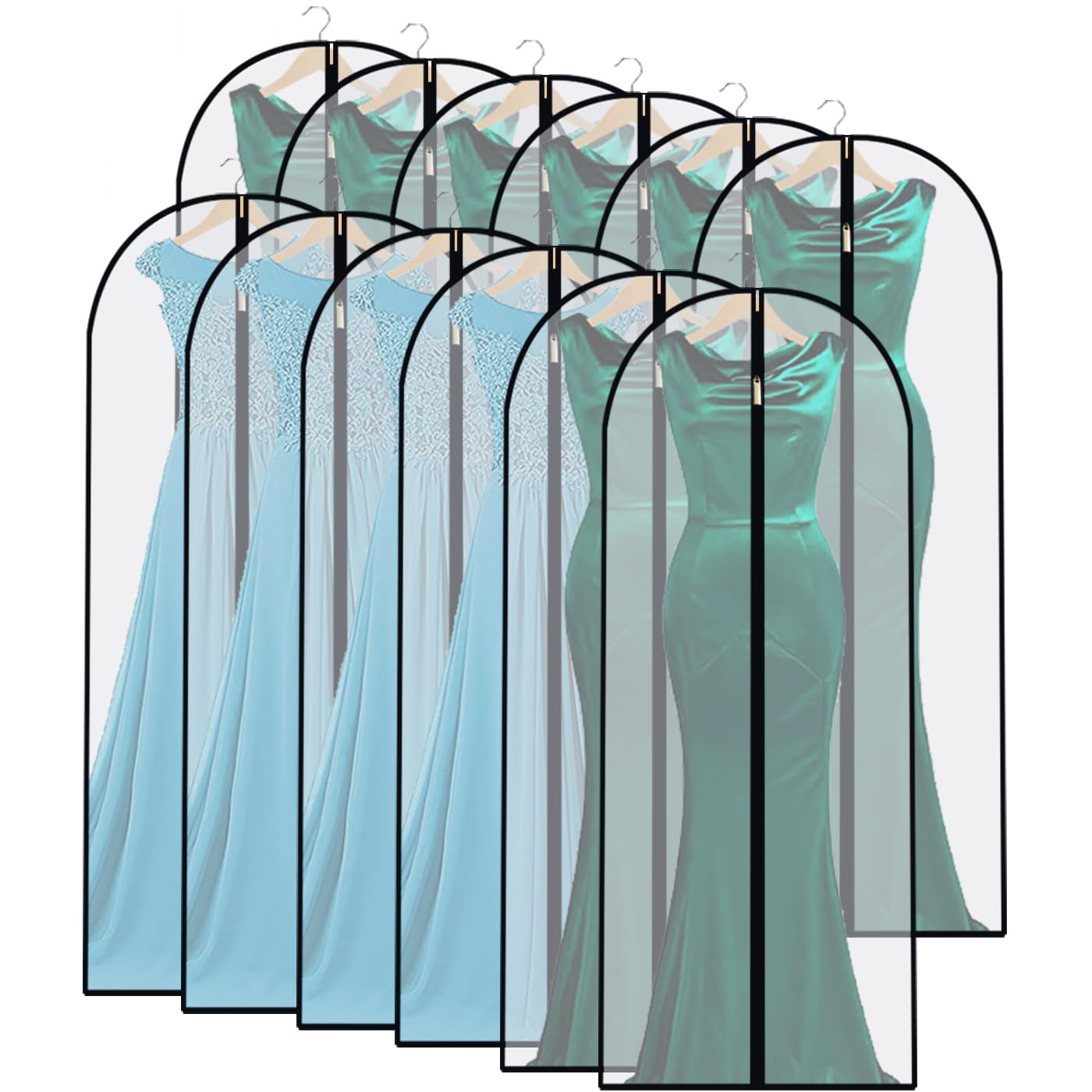Garment Bags Covers (24X60 Set of 12) Long Dress Bags for Hanging Clothes (Pack of 6) with Study Full Zipper Coat Covers for