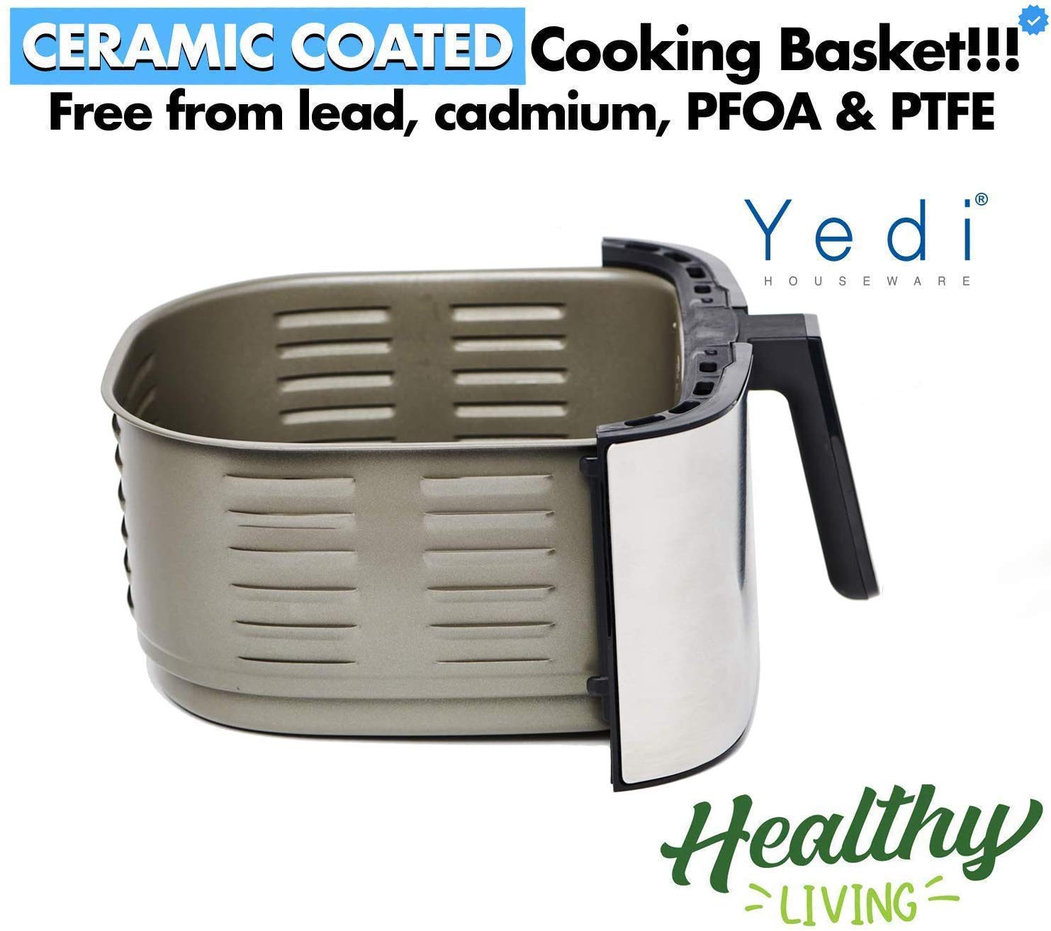 Yedi Evolution Air Fryer, 6.8 Quart, Stainless Steel, Ceramic Cooking Basket, With Deluxe Accessory Kit And Recipe Book