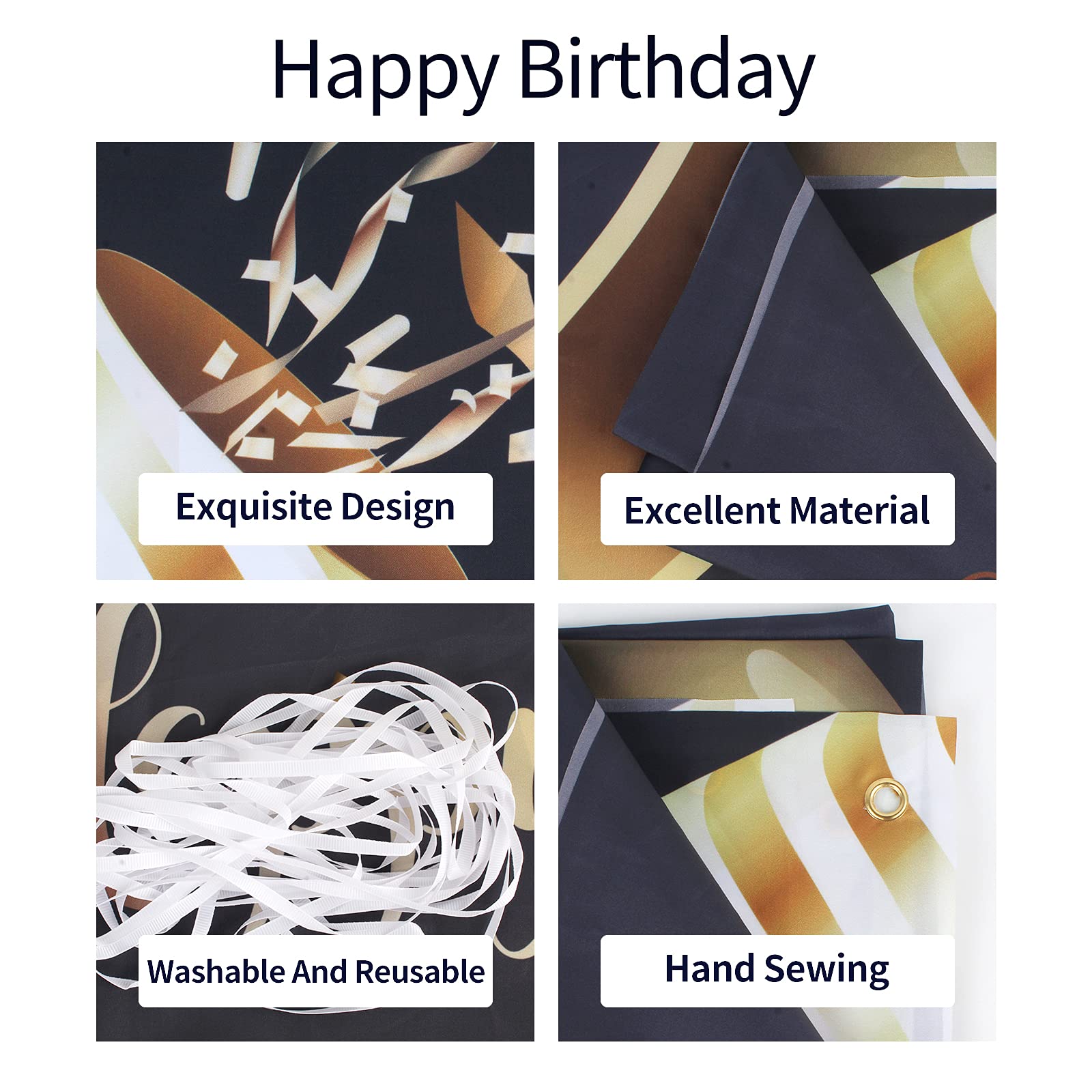 Hamigar 6X4Ft Happy 11Th Birthday Banner Backdrop - 11 Years Old Birthday Decorations Party Supplies For Girls Boys - Black Gold