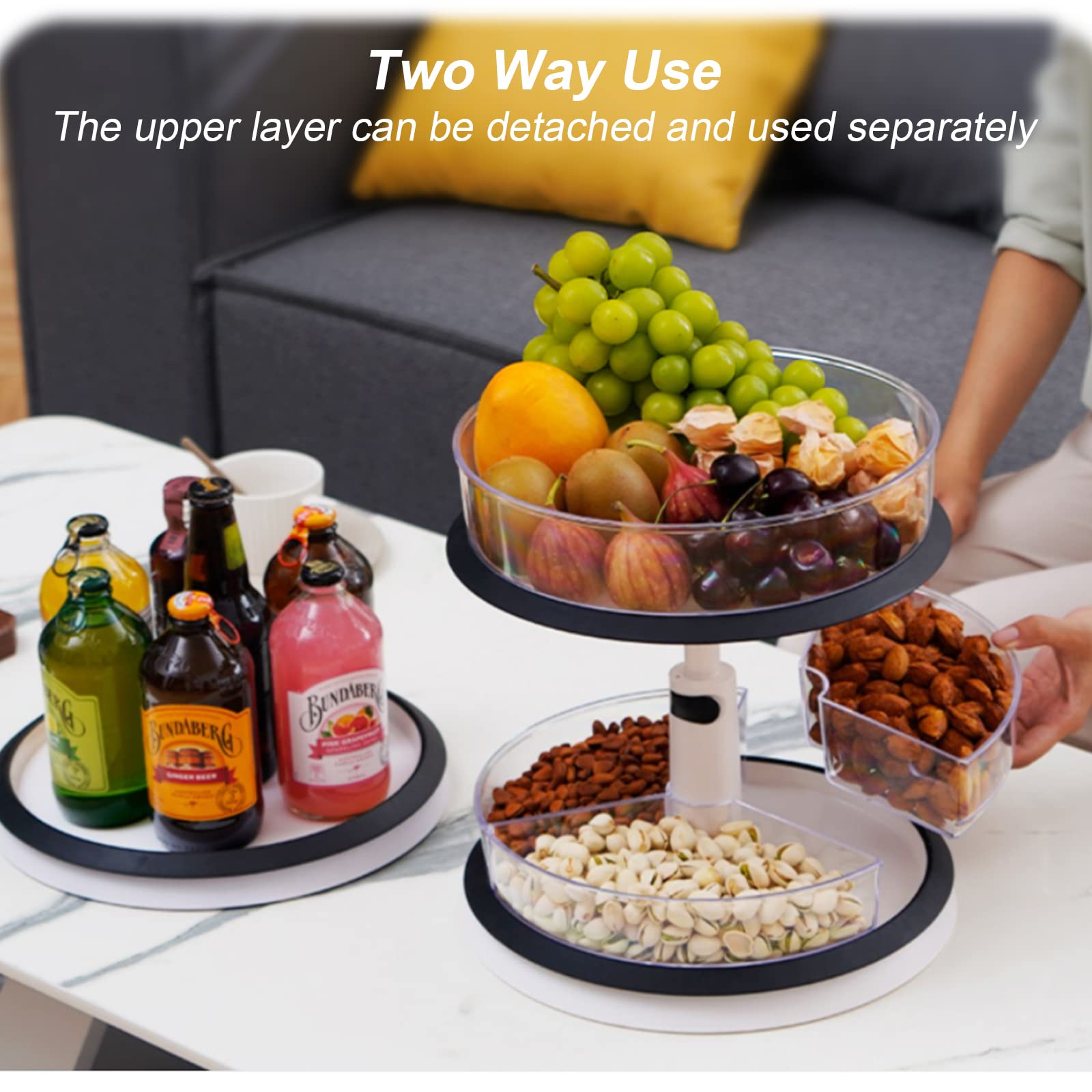 2 Tire Turnable Organizer,11 Inches Clear Organizer,Height Adjustable Rotating Cabinet Organizer,Non-Skid Spice Rack for Kitchen