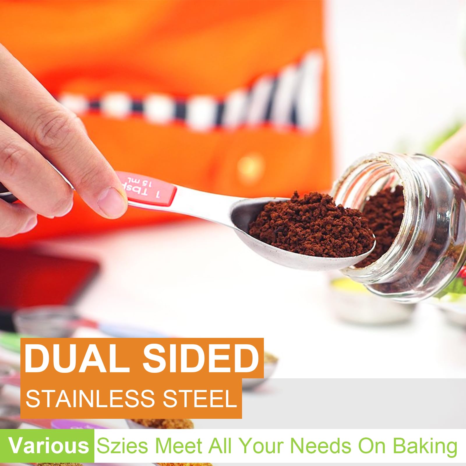 Wildone 14 Piece Stainless Steel Measuring Spoons Set, Including 8 Double Sided Magnetic, 1 Leveler And 5 Mini, For Dry And Liqu