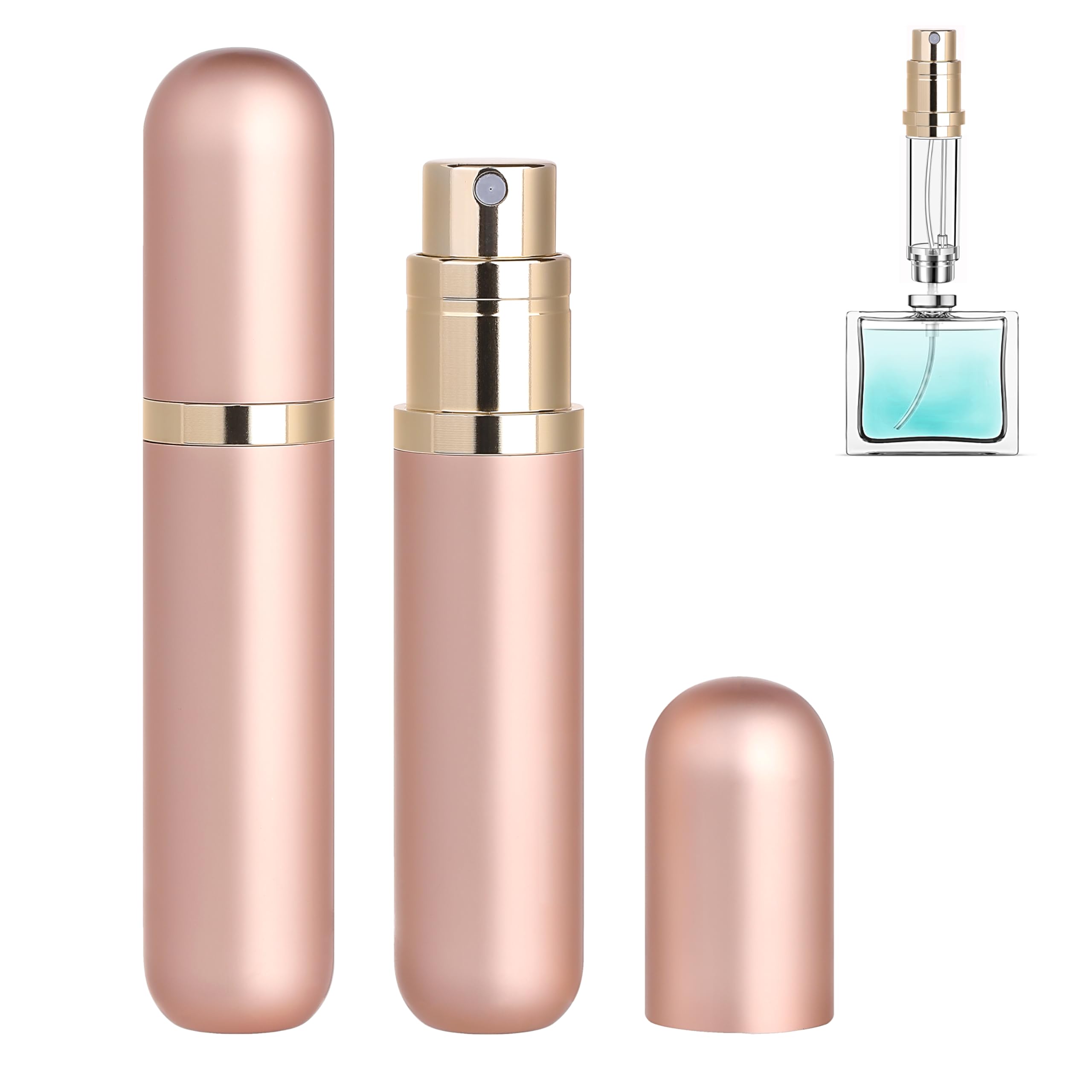 Qavhun Travel Refillable Perfume Atomizer Bottle 2-Pack 5Ml Leakproof Travel Perfume Refillable Bottle (Rose Gold & Rose Gold)