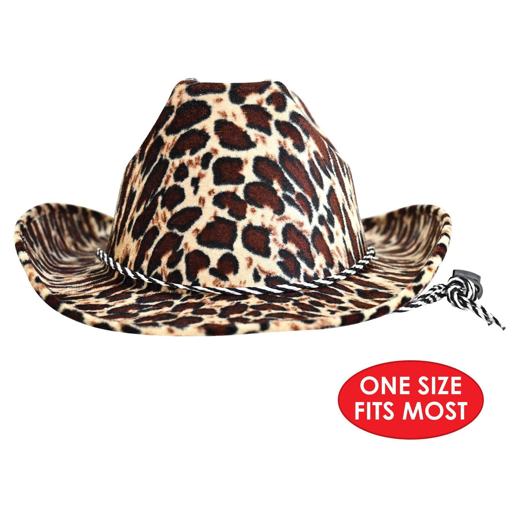 Beistle Leopard Print Cowboy Hats, 6 Pieces - One Size Fits Most, Adjustable Chin Strap, Safari Party Supplies, Halloween Costum