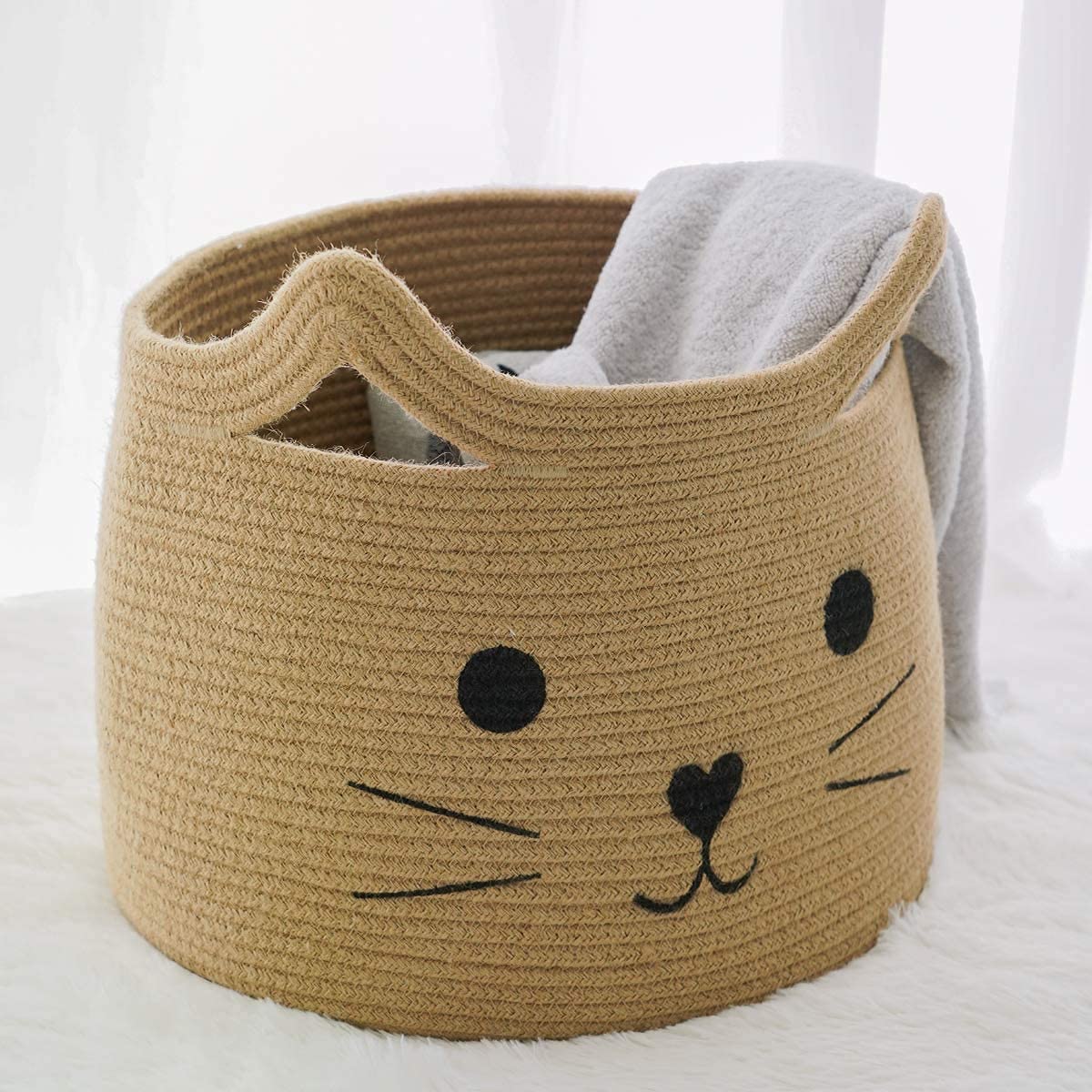 Alby Large Woven Jute Rope Rectangular Storage Basket, Laundry Basket Organizer For Toys, Blanket, Clothes, Towels, Gifts|Pet Gi