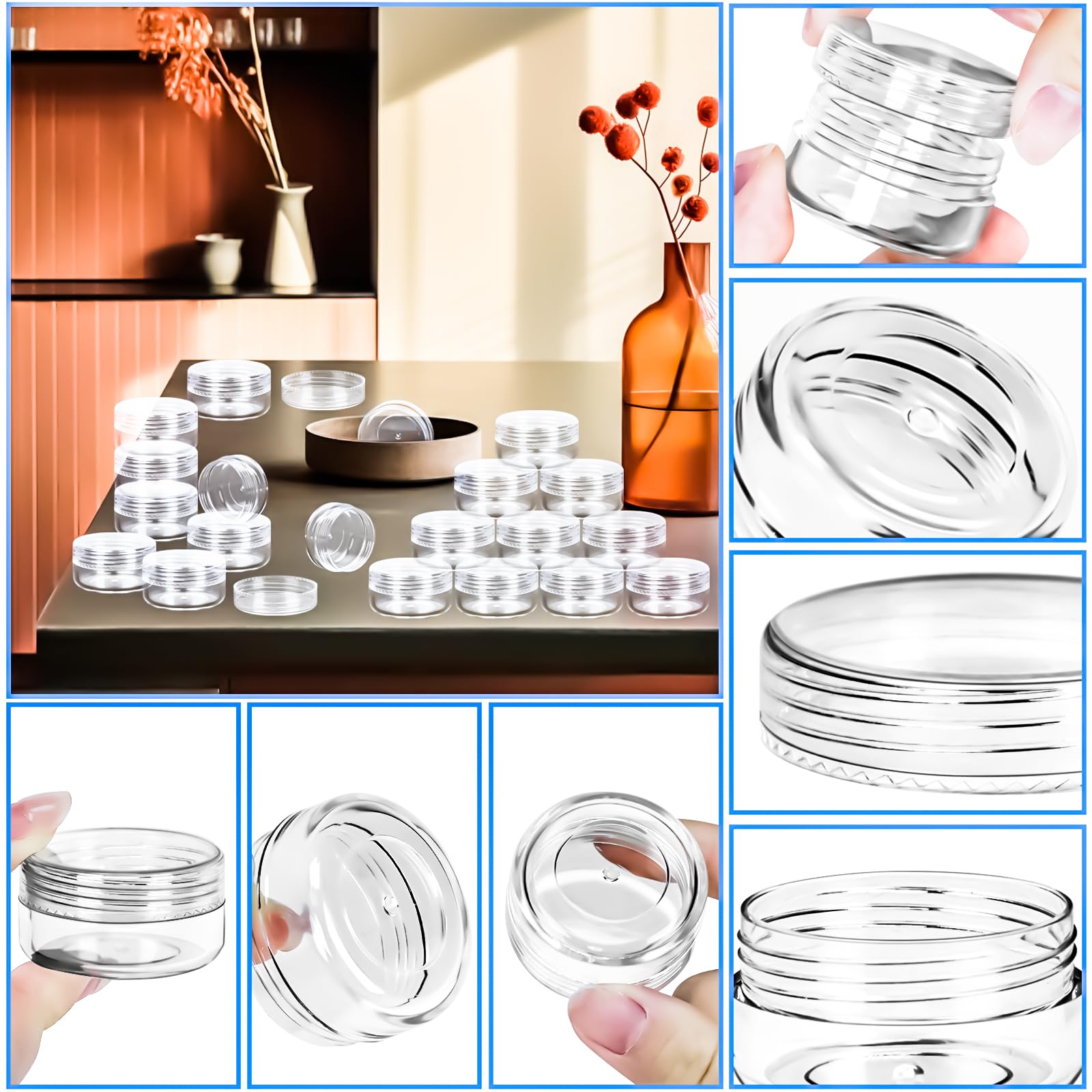 Motbach 50Pcs 10G Empty Sample Containers With Clear Lids,Refillable Makeup Sample Containers, Small Sample Pot Jars Travel Make