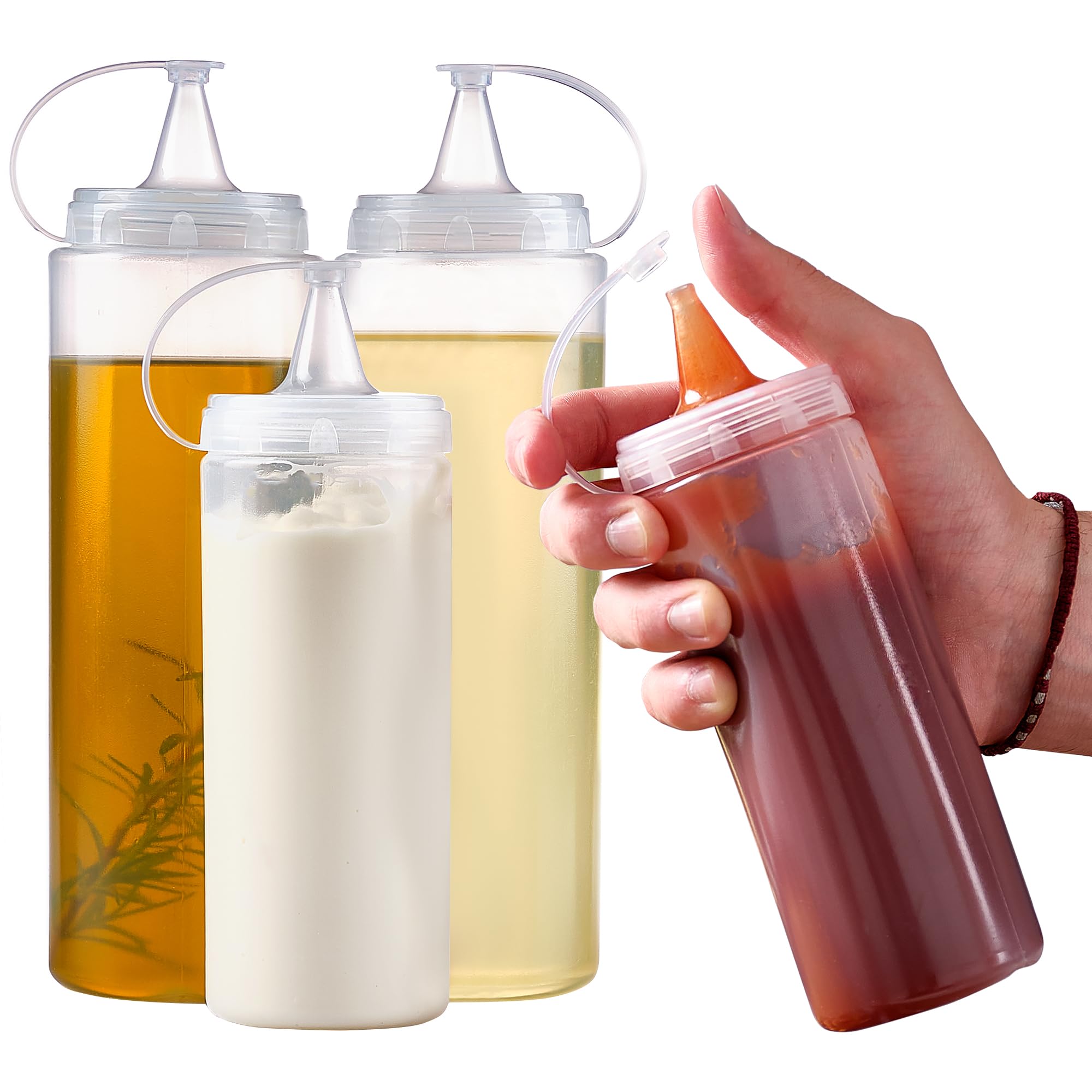 Crystalia Squeeze Bottles, Squirt Bottle Set With Cap, Condiment Squeeze Container For Oil Ketchup Mustard Bbq Sauce Syrup, 4 Pc