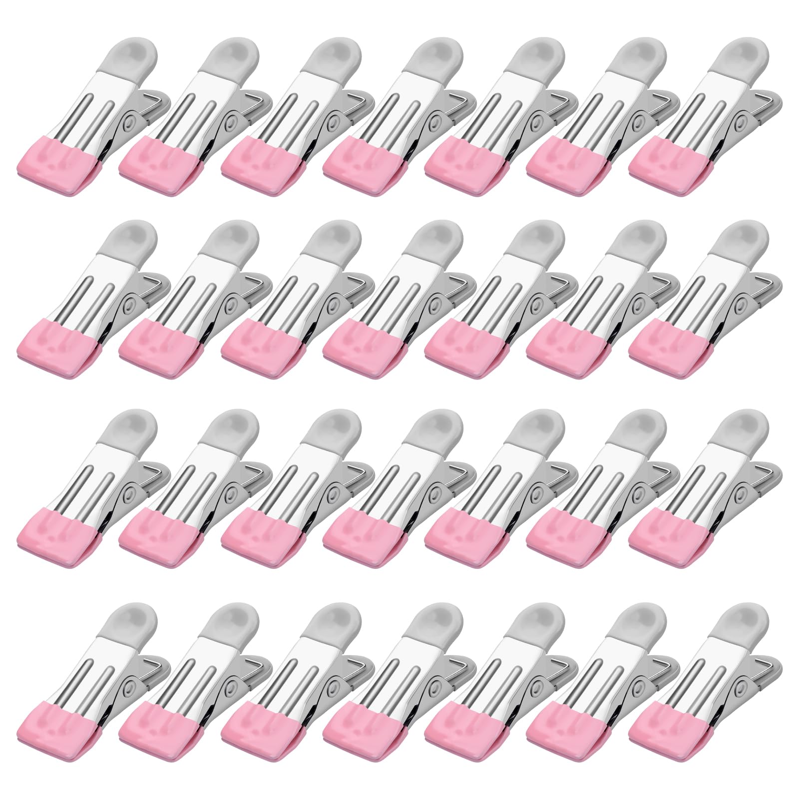 Tinfol 28Pc Clothes Pins, Stainless Steel Pink Laundry Clips - Multipurpose Strong Clothing Pins, Bag Clips, Chip Clips, Food Cl