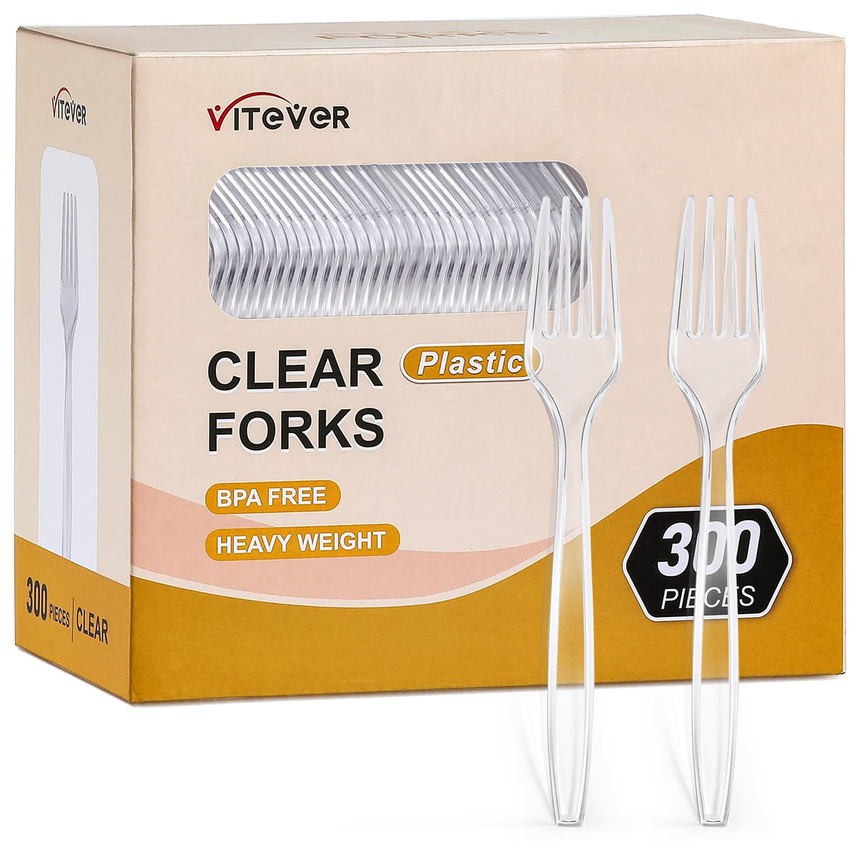 [300 Count] Clear Heavy Duty Plastic Forks, Heavyweight Disposable Forks, Fancy Plastic Cutlery, Elegant Disposable Forks, Plast