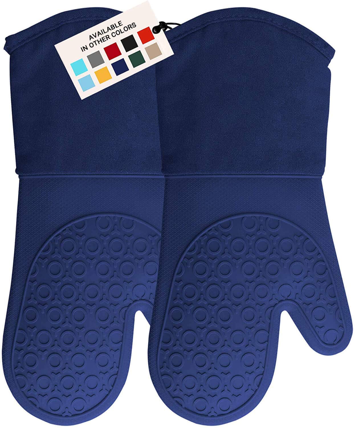 BPA-Free Soft Silicone Oven Mitts - Ultra Heat Resistant Oven Mitts with Thick Cotton Liner - Long Slip Resistant Pot Holders, F
