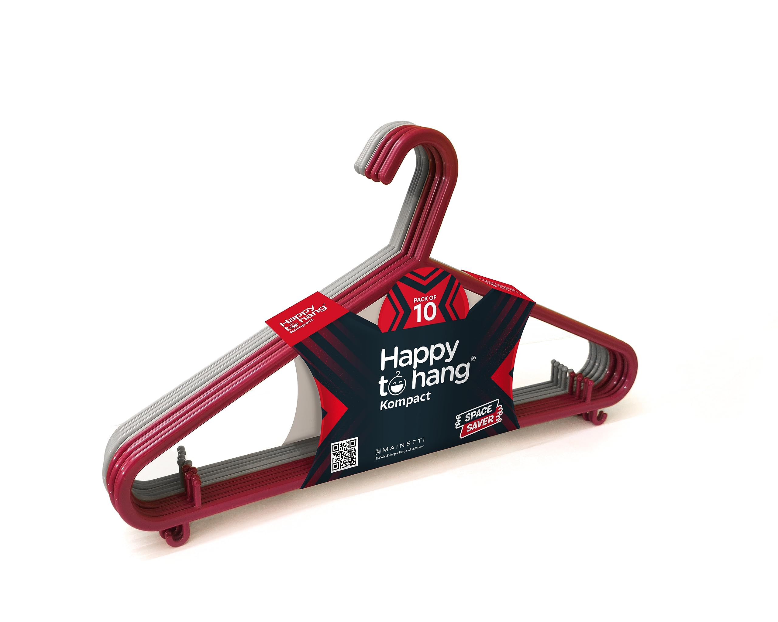 Happy To Hang Kompact Plastic Hanger | Cloth Hangers For Wardrobe, Cupboard & Almirah | Plastic Hangers For Clothes Hanging| Pac