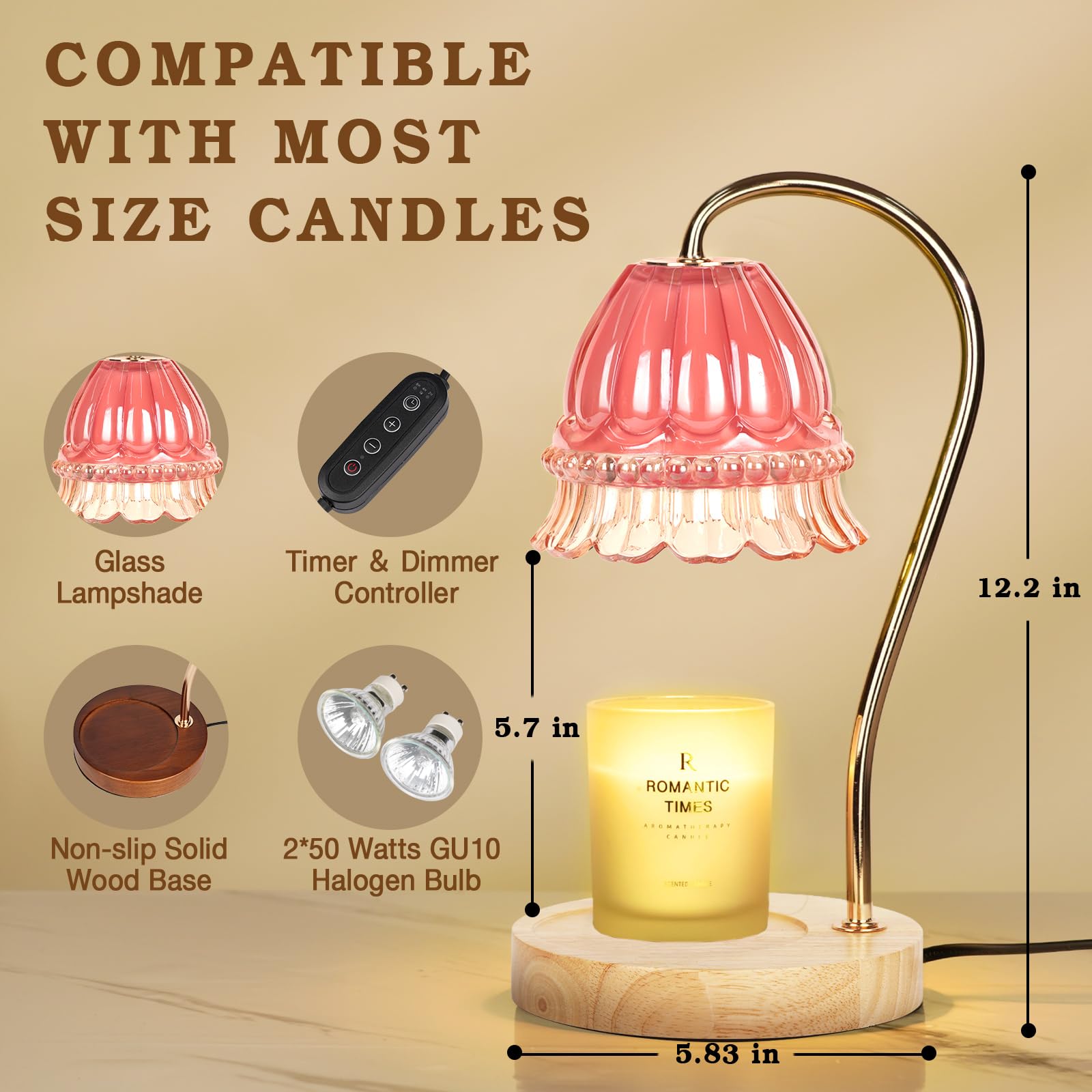 Flower Candle Warmer Lamp with Timer, Wax Warmer, Height Adjustable, Birthday Gifts for Women, Mom, Sister, Candle Lamp Warmer C