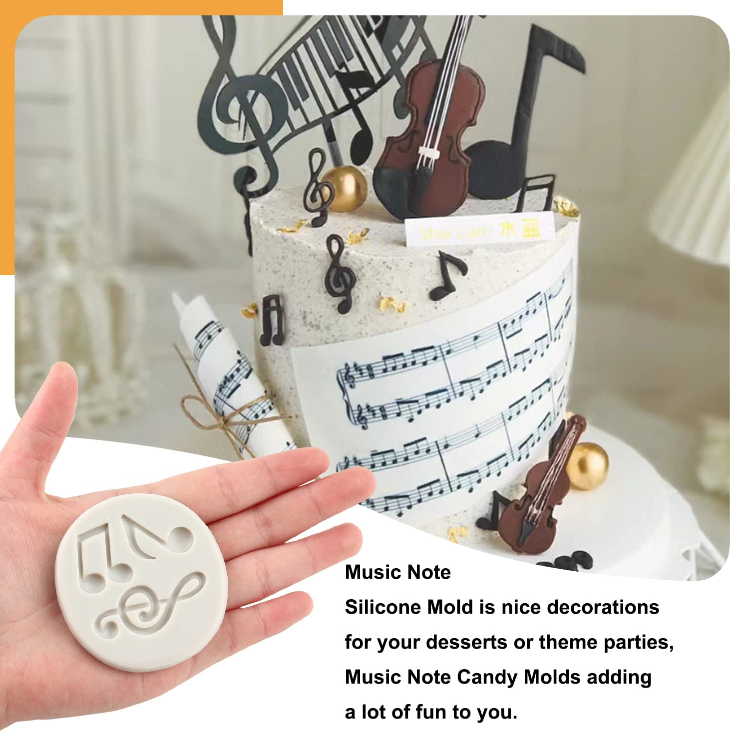 Sijiangmold Music Note Fondant Molds Musical Instruments Silicone Molds Boombox Microphone Radio Guitar Mold For Cake Decoration