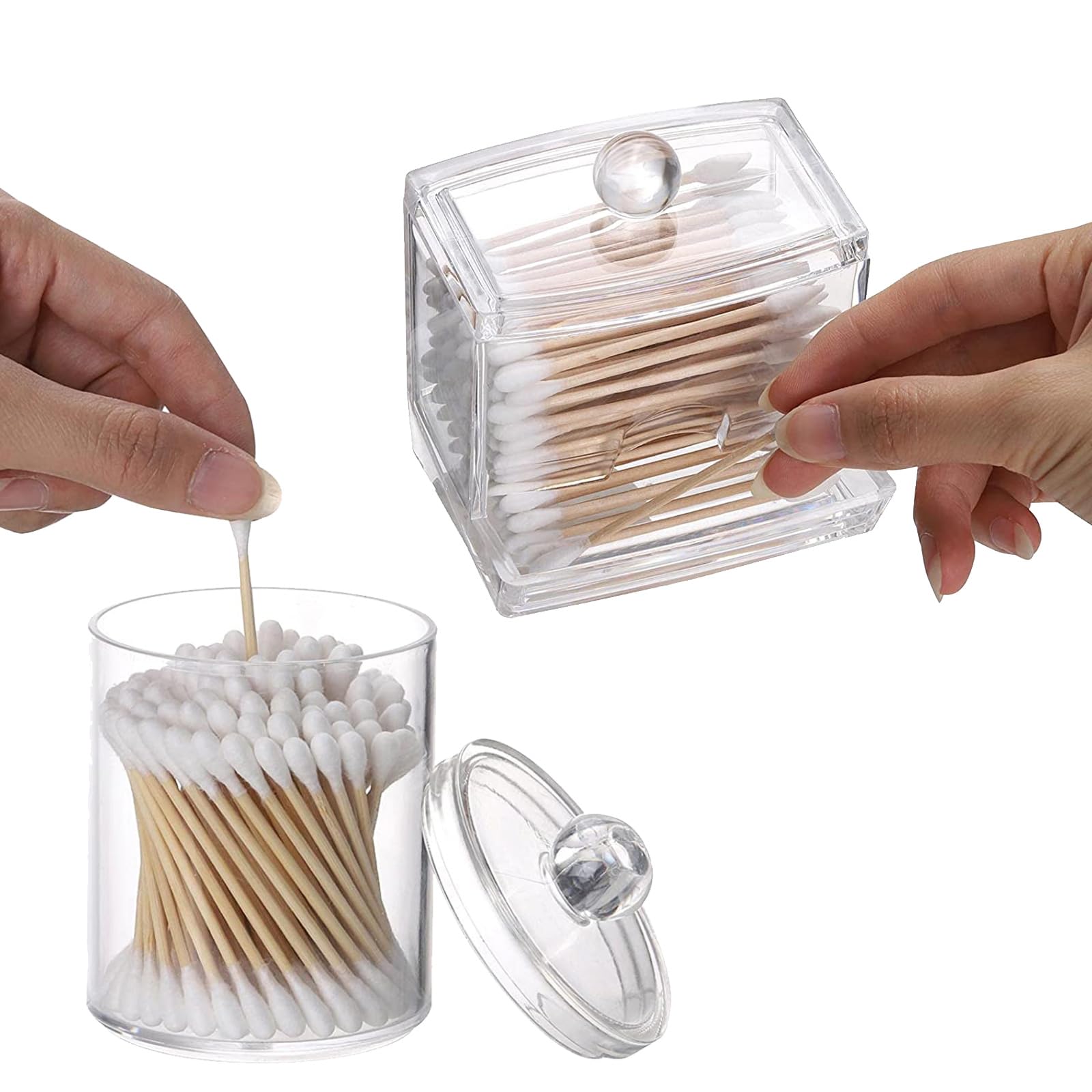 Tbestmax 4 Pack Qtip Holder Bathroom Container, 10/7Oz Plastic Cotton Ball/Swabs Dispenser, Clear Apothecary Jar With Lids For O