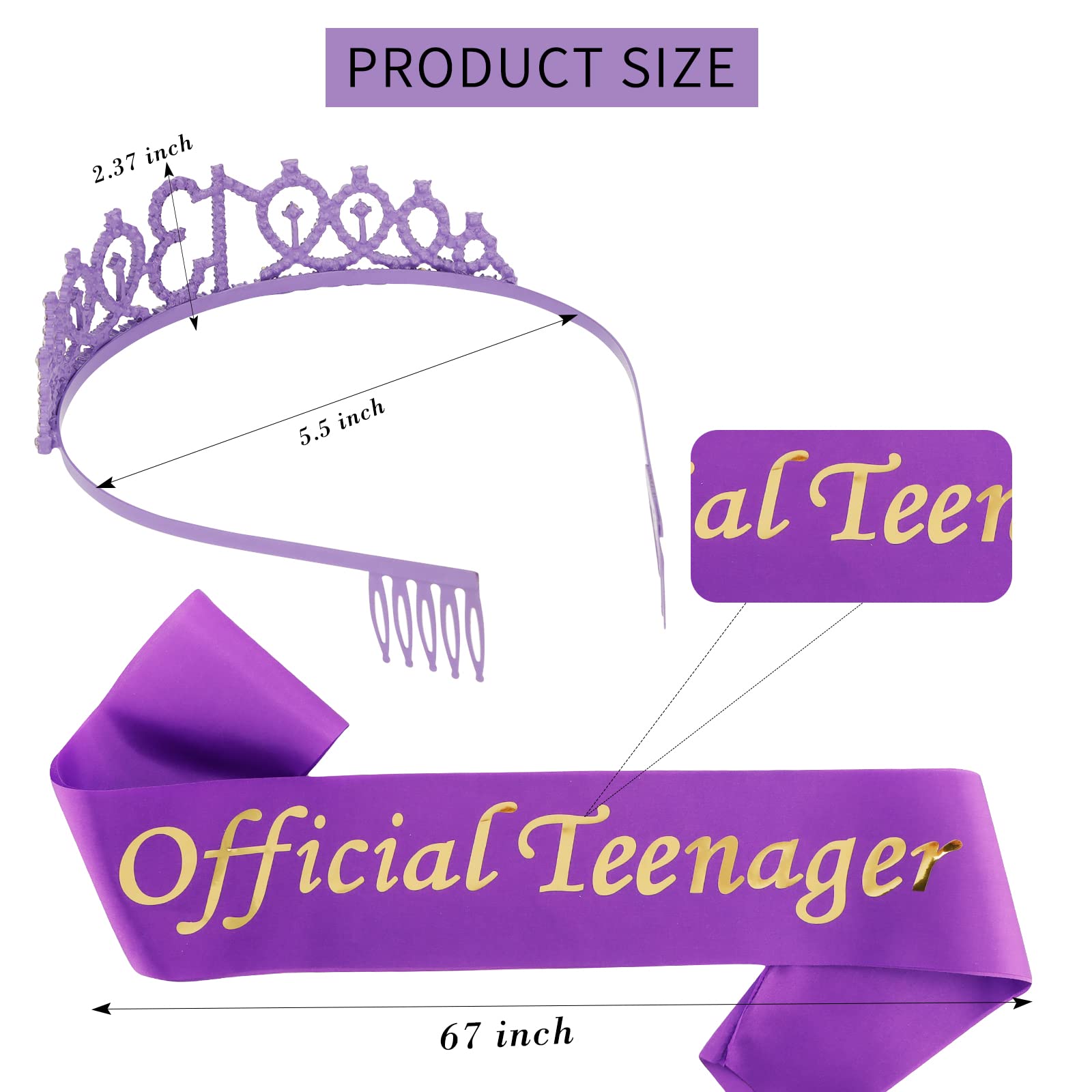 Cieher Purple 13Th Birthday Crown For Girls & Official Teenager Birthday Sash Set, 13 Birthday Tiara, Birthday Gifts For Teen Gi