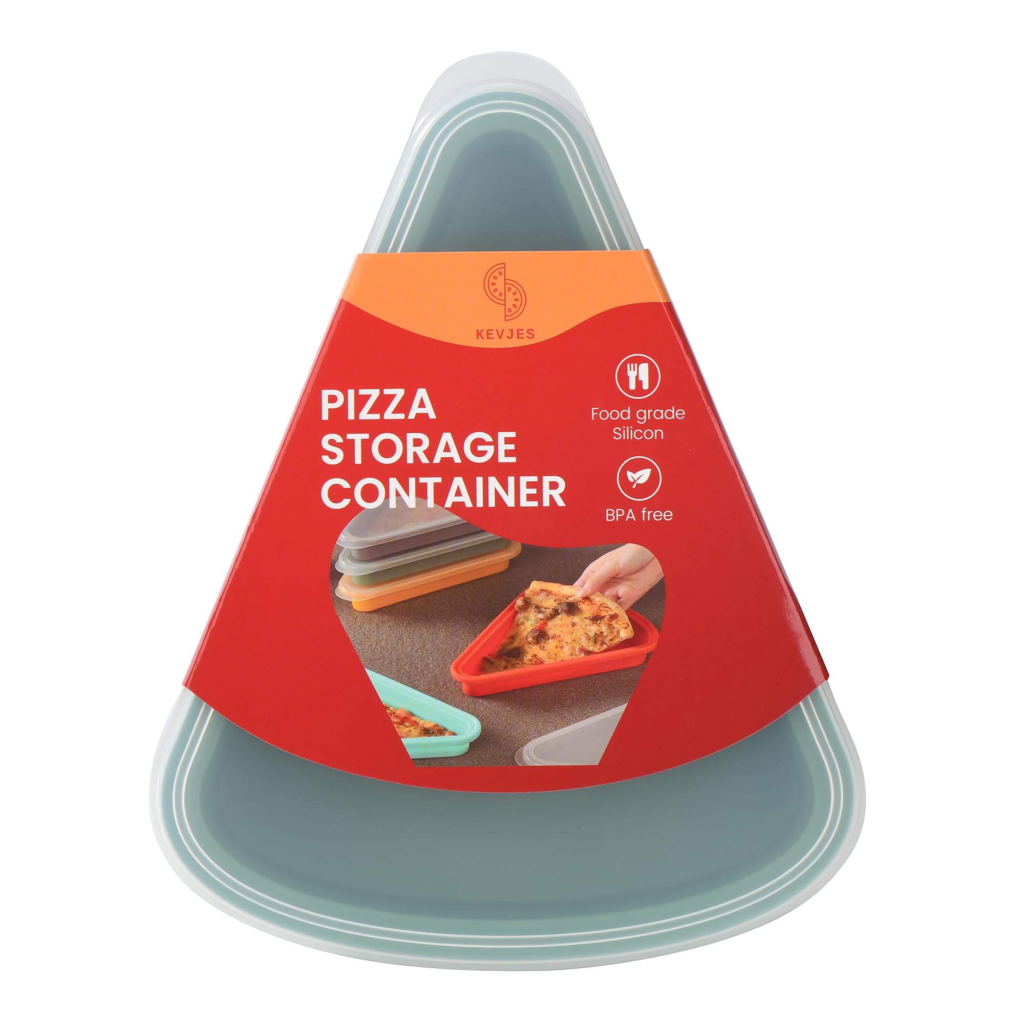 KEVJES 2-Pack Reusable Silicone Leftover Pizza Slice Storage Container with Air-tight Lids-BPA Free,Fits Single Slice up to 16,O