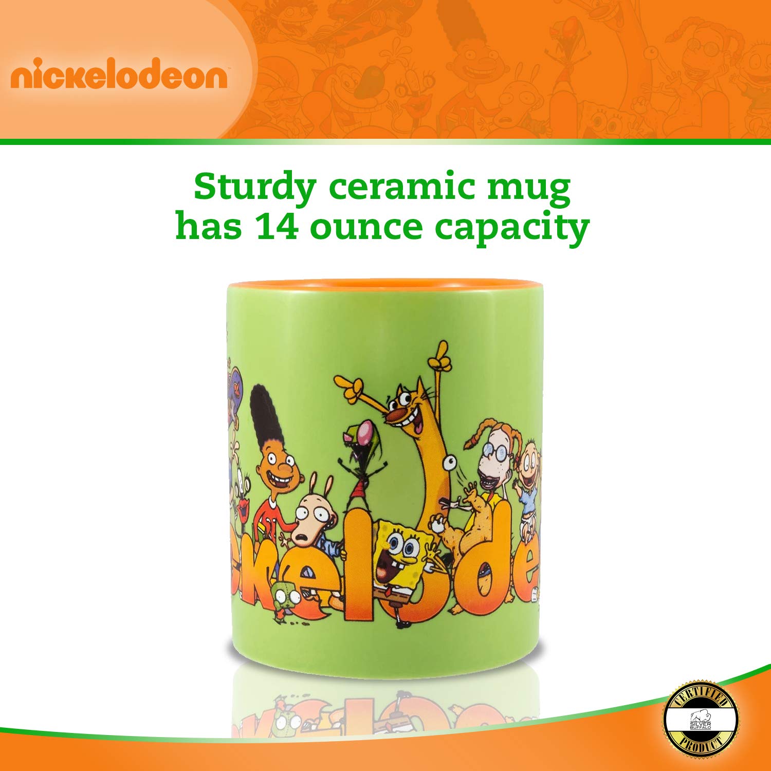 Silver Buffalo Nickelodeon Logo and Characters 90s Nostalgia Ceramic Mug  14 Ounces