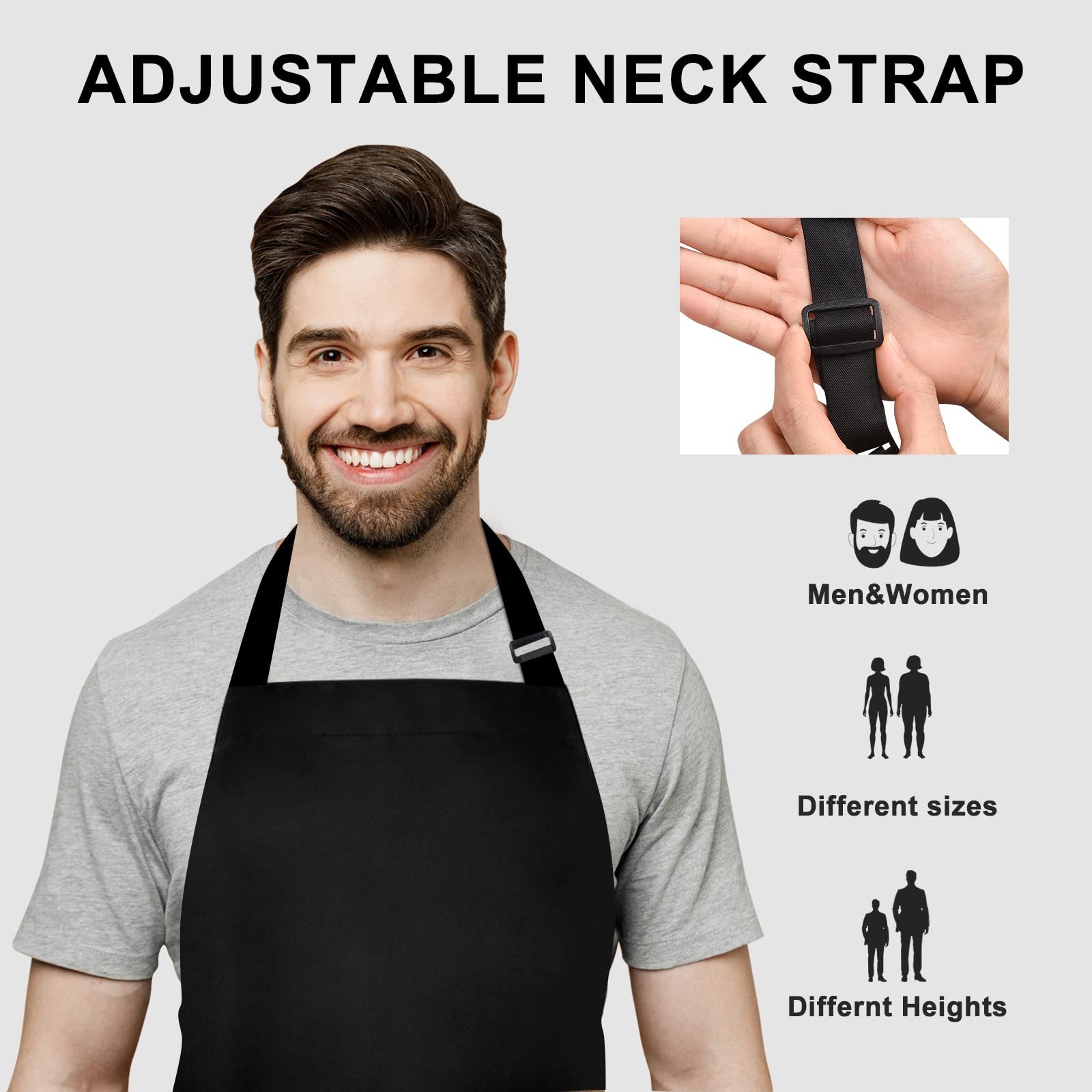 Hibaby Apron, Adjustable 2 Pack Bib Aprons With 2 Pockets Cooking Kitchen Aprons For Men Women, For Bbq Outdoors Baking Crafting