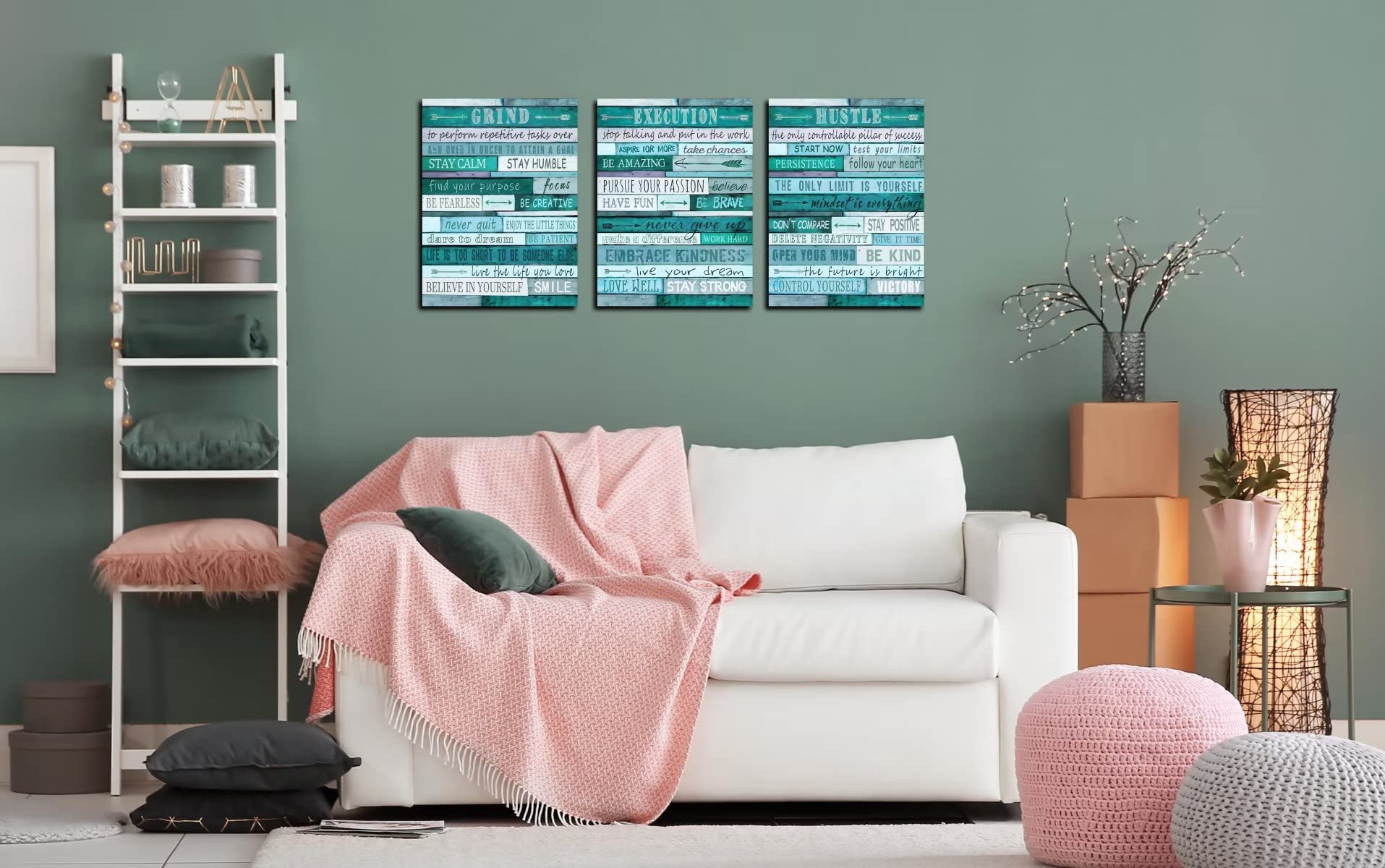 Aburaeart Motivational Quotes Teal Wall-Decor - Canvas Wall Art For Living Room - 3 Piece Wall Decor Ready To Hang Size 12'' X 1
