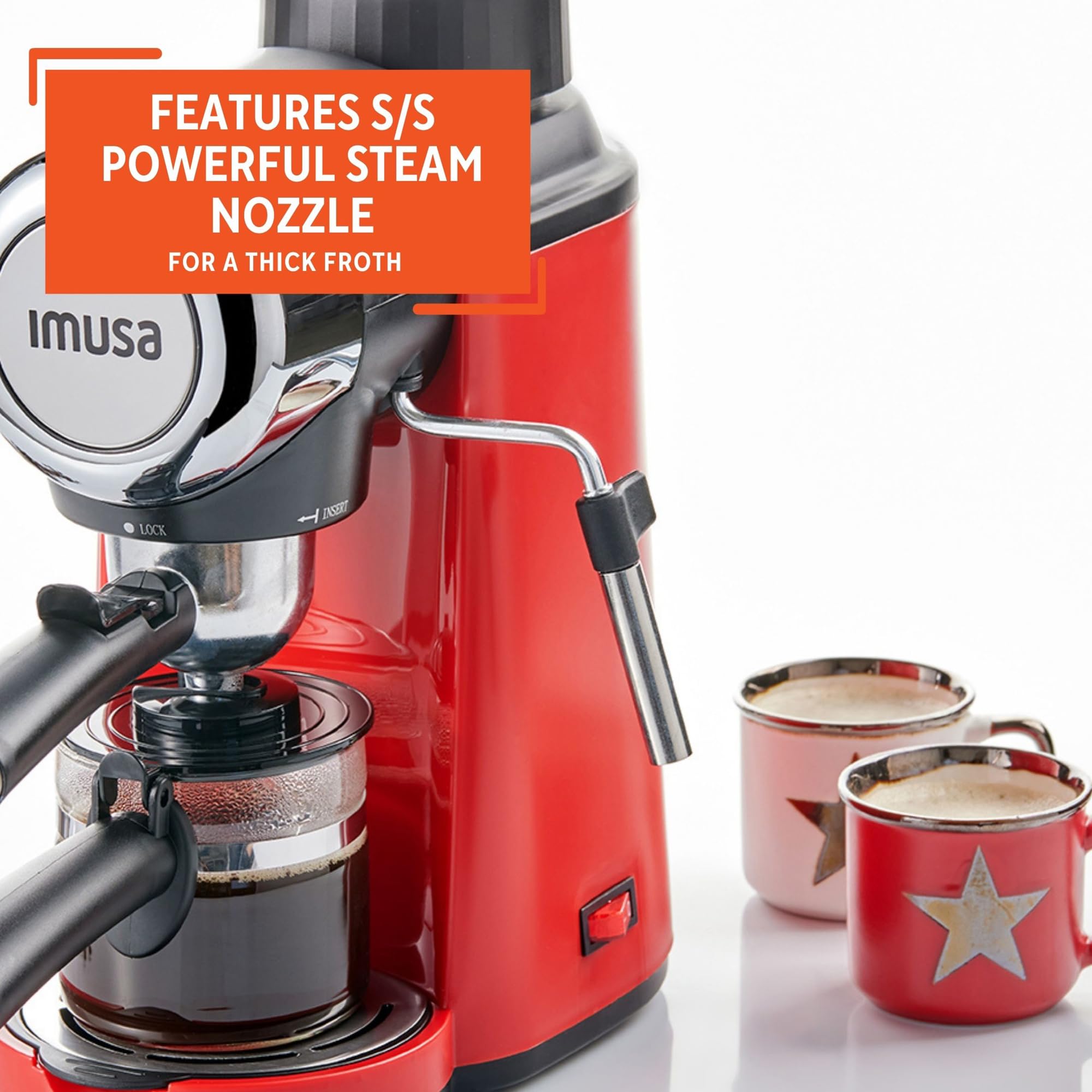 Imusa 4 Cup Epic Electric Espresso/Cappuccino Maker (Cafe Cubano, Cortadito, Colada, Cafe Con Leche), Red