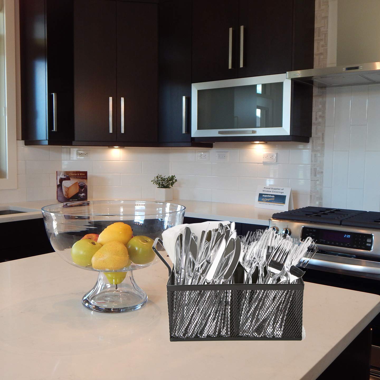 Mind Reader Utensil Accessory Caddy, Organizer, Countertop, Office, Kitchen, Metal Mesh, 8.5'' L X 8.5'' W X 6'' H, Black