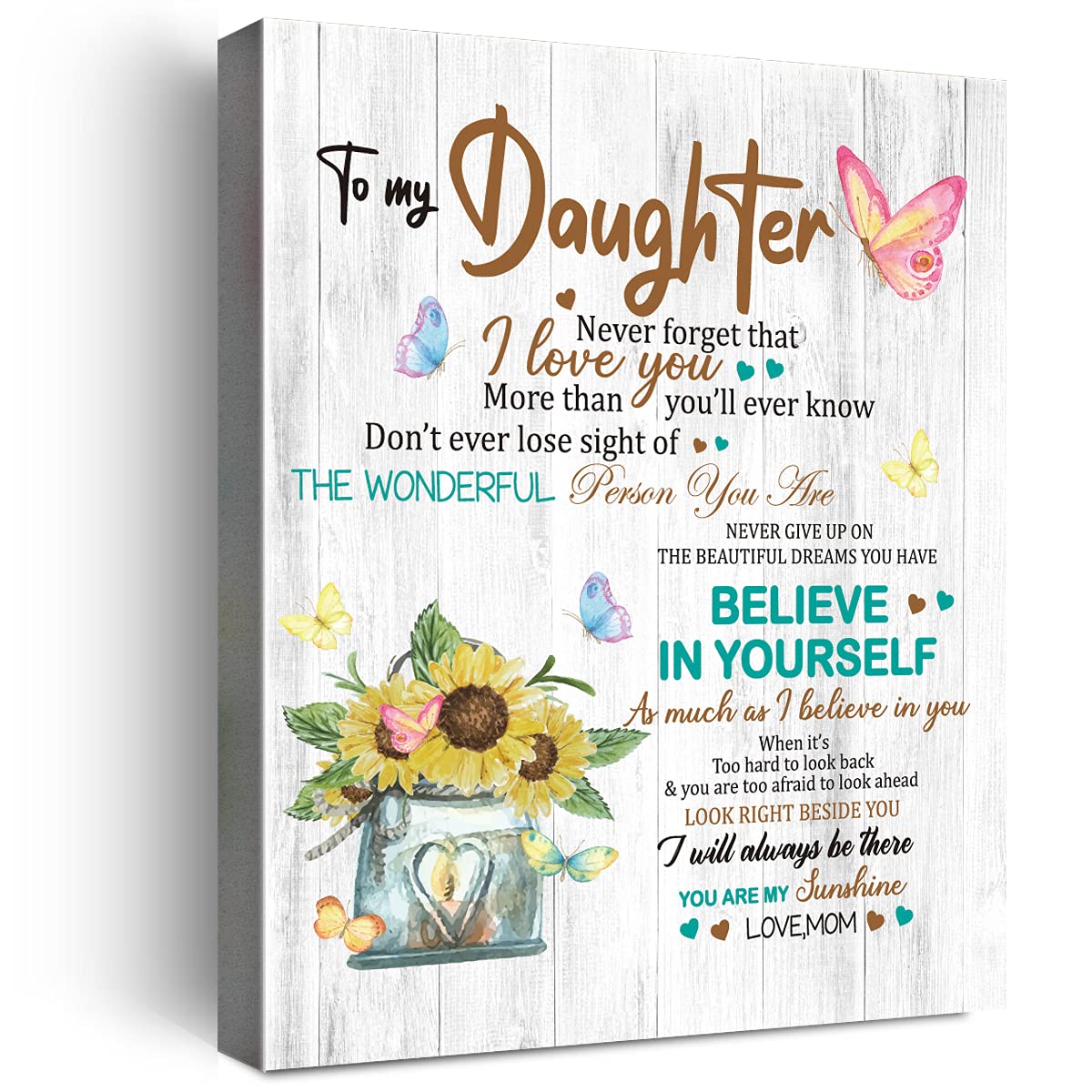 Wailozco Gifts For Daughter - Hangable Canvas Poem Prints Framed Poster Wall Art For Daughter From Mom-Meaningful Daughter Gifts