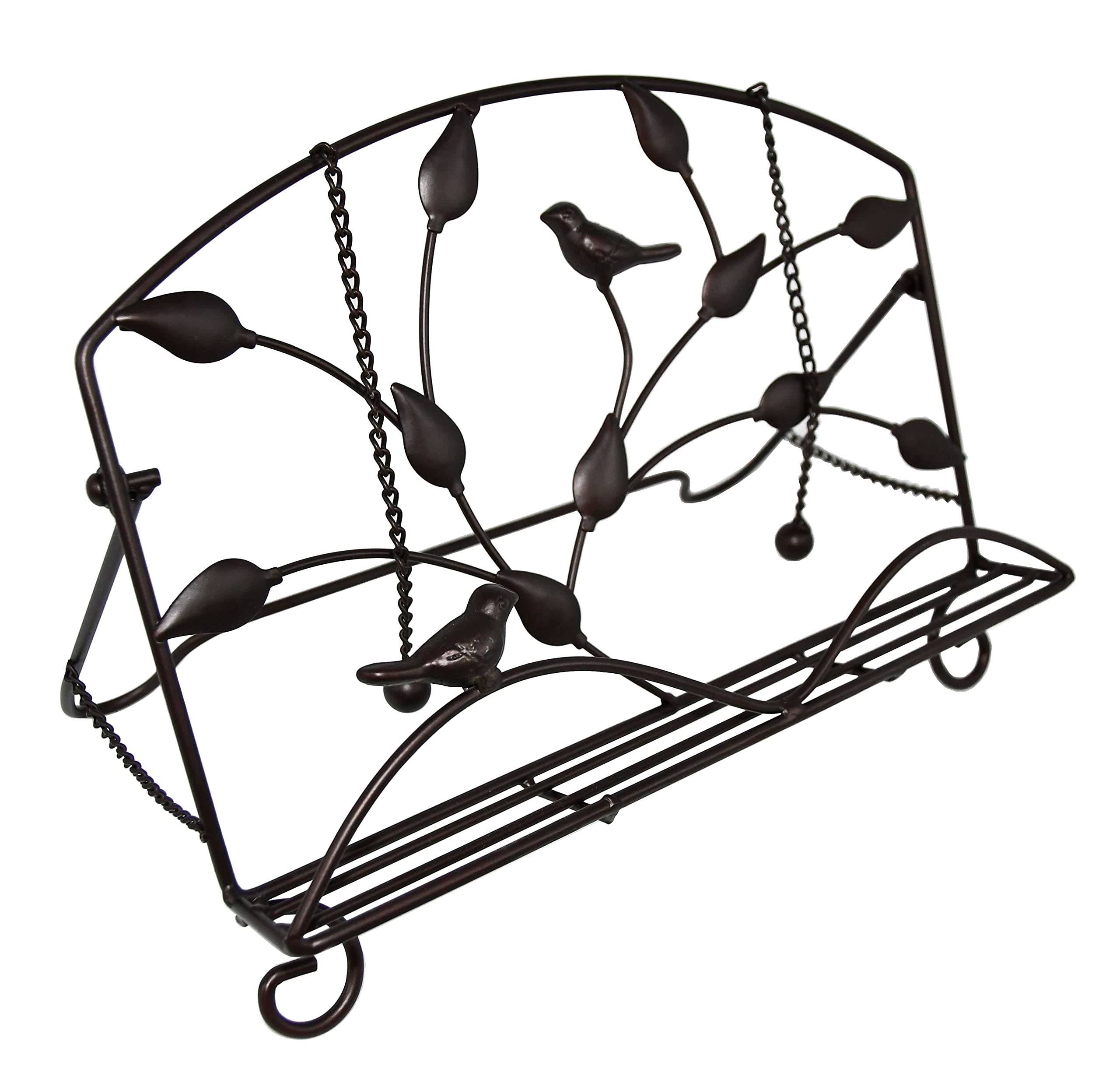 Owlgift Classic Cast Iron Brid & Metal Leaf Design Cookbook Stand, Decorative Recipe Holder For Kitchen, Coffee, Tablet Placemen