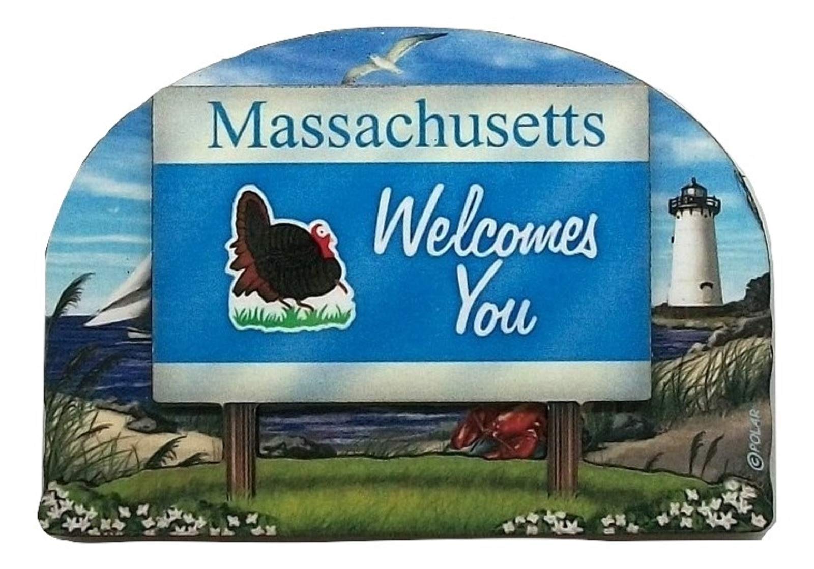 Massachusetts State Welcome Sign Wood Fridge Magnet 2