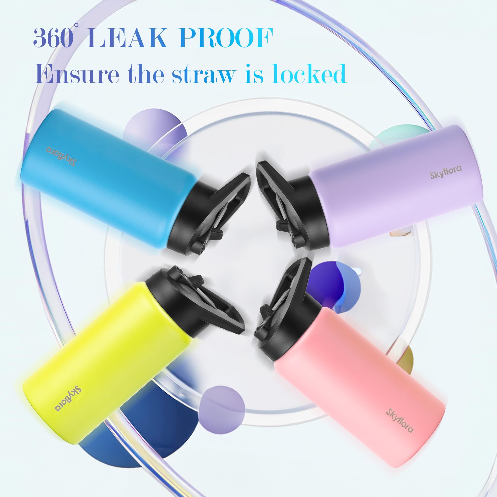 Kids Water Bottle with Straw 2 Pack, 16oz Water Bottles Bulk, Single Wall 18/8 Stainless Steel, Dishwasher Safe & Leakproof, Reu