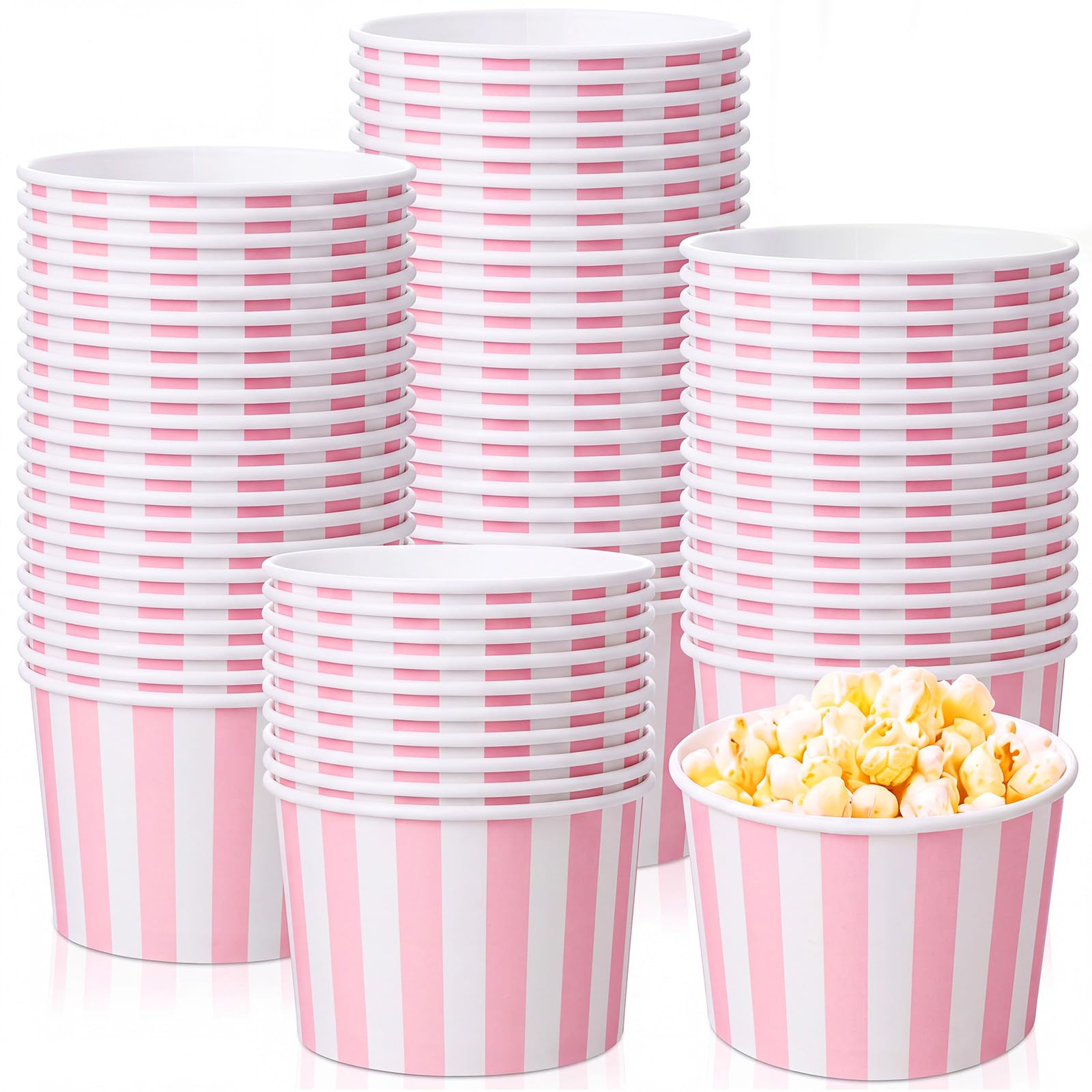 Zopeal 50 Count Light Pink White Striped Ice Cream Cups Large Dessert Bowls