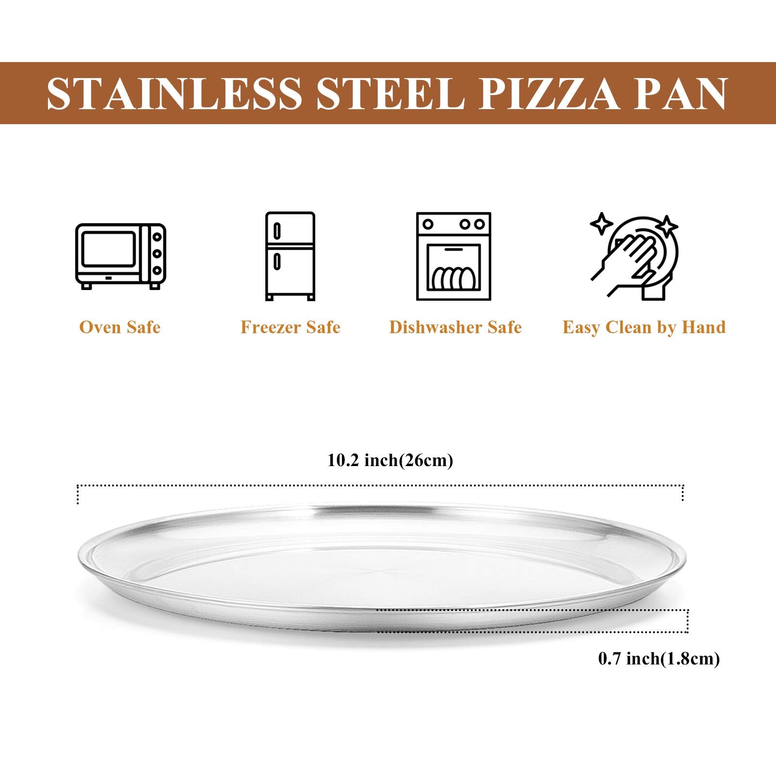 Deedro 10" Stainless Steel Pizza Baking Pan Set of 3 - Heavy Duty, Nontoxic, Easy Clean, Silver