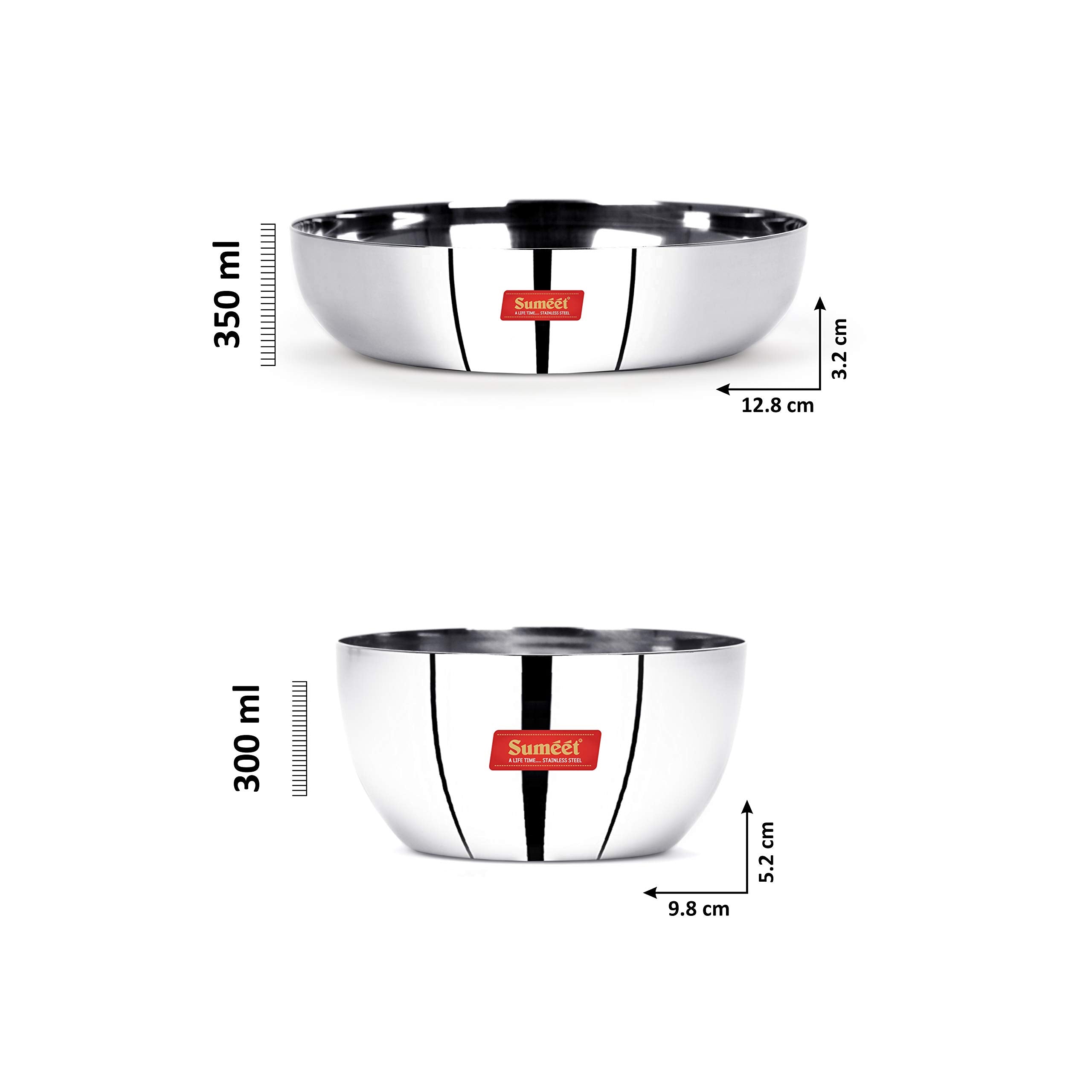 Sumeet Stainless Steel Mirror Finish Apple Shape Heavy Gauge Dessert Plates (6Pc -12.8Cm Dia) And Dessert Bowl (6Pc - 9.8Cm Dia)