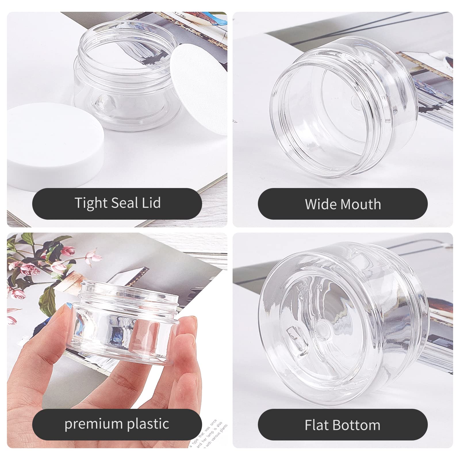 Tuzazo 1 Oz Plastic Jars Round Clear Cosmetic Container Jars With Lids And Labels, 24 Pack Small Plastic Jars For Lotion, Cream,