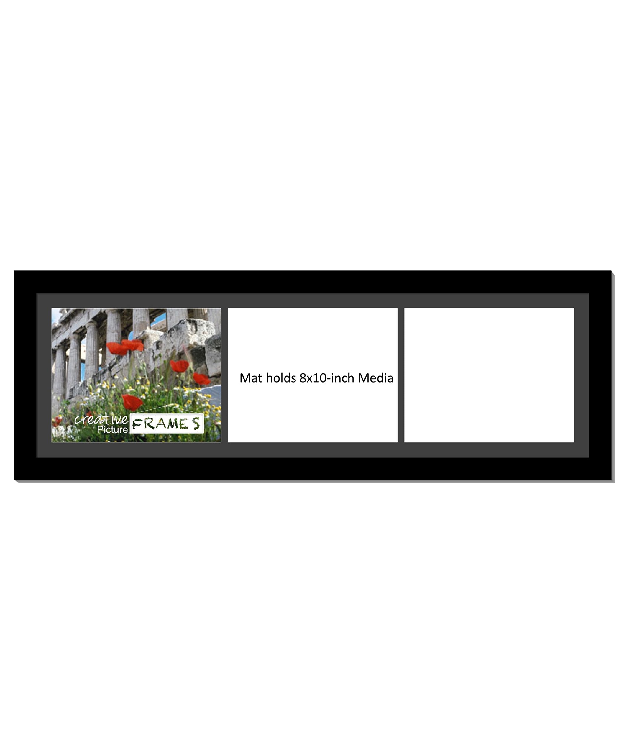 CreativePF [1032bk] Black Picture Frame With 3-8x10-inch Opening Black Mat/White Core Core Collage, Includes Installed Sawtooth 