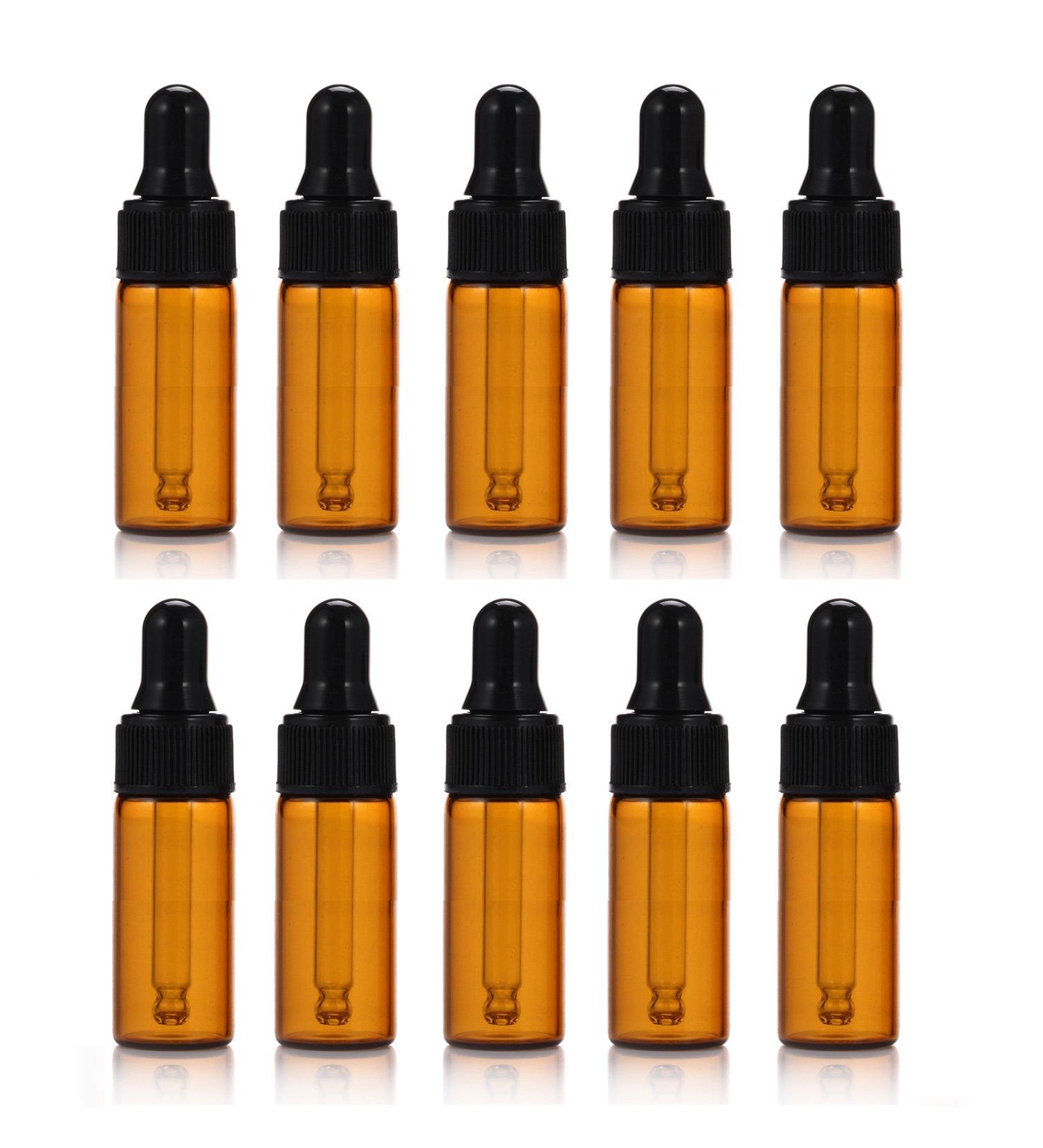 Simple-E 10Pcs 5Ml 1/6Oz Amber Mini Glass Bottle Amber Sample Vial Small Essential Oil Bottle With Glass Eye Dropper + 1Pc Glass