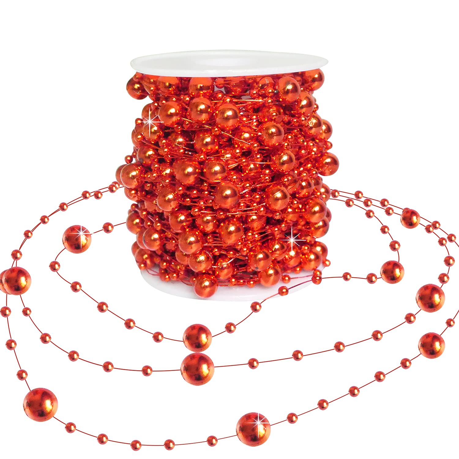 HADDIY Red Beads Garland for Christmas Tree,66 Feet Plastic Pearl Strands Chain Beaded Garlands for Holiday D  cor and Crafts