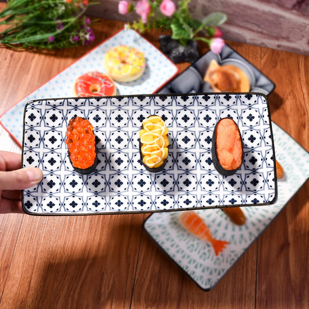 Bosili Japanese Sushi Plate Set Of 4 Long Rectangle Appetizer Plates Serving Trays For Desserts Dumplings Sushi And Chicken Wing