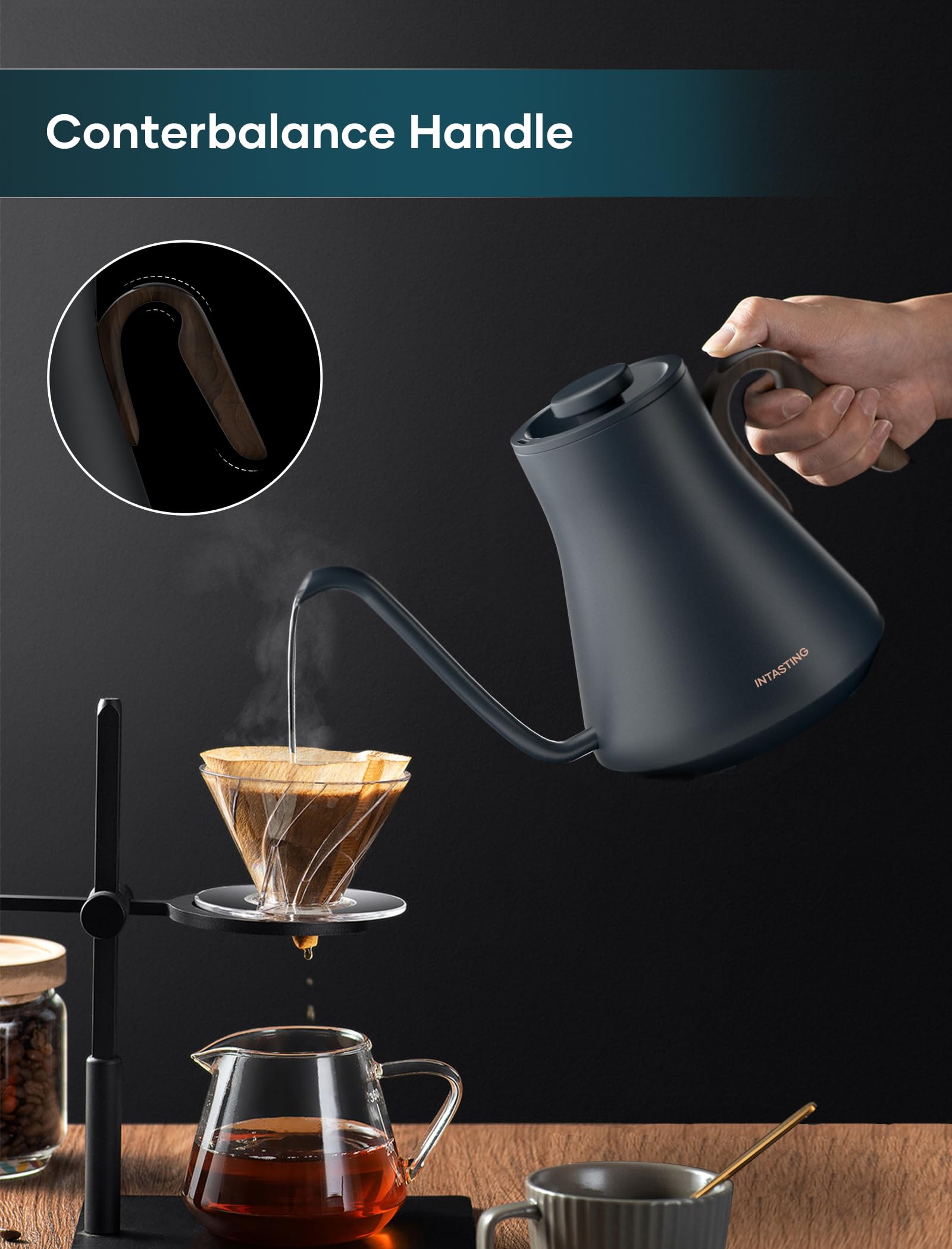 Electric Kettles, Intasting Gooseneck Electric Kettle, 1? Temperature Control, Stainless Steel Inner, Quick Heating, For Pour Ov
