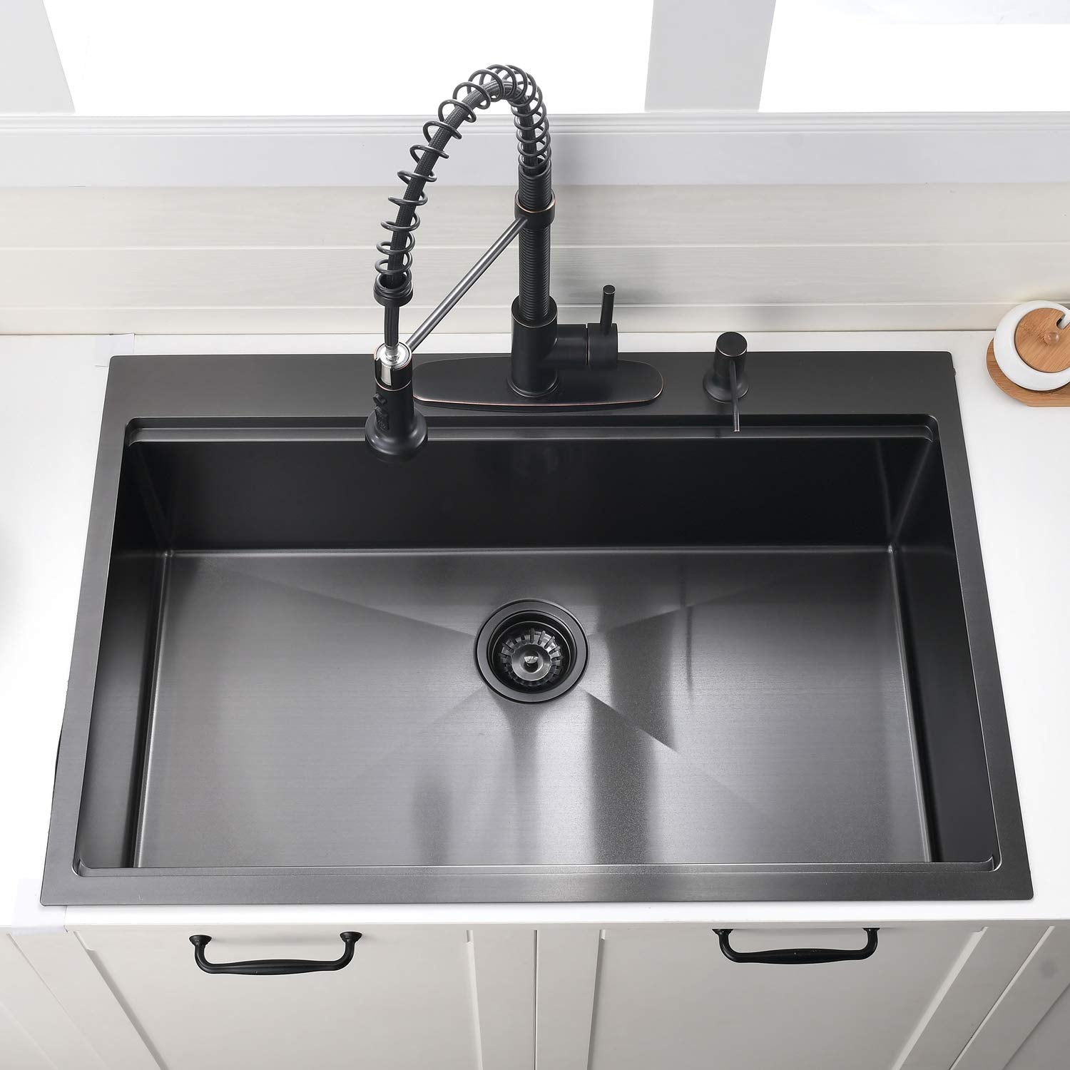 33 Inch Drop In Kitchen Sink Workstation Black - Vokim 33X22-Inch Drop In Sink 16 Gauge Black Stainless Steel Single Bowl Kitche