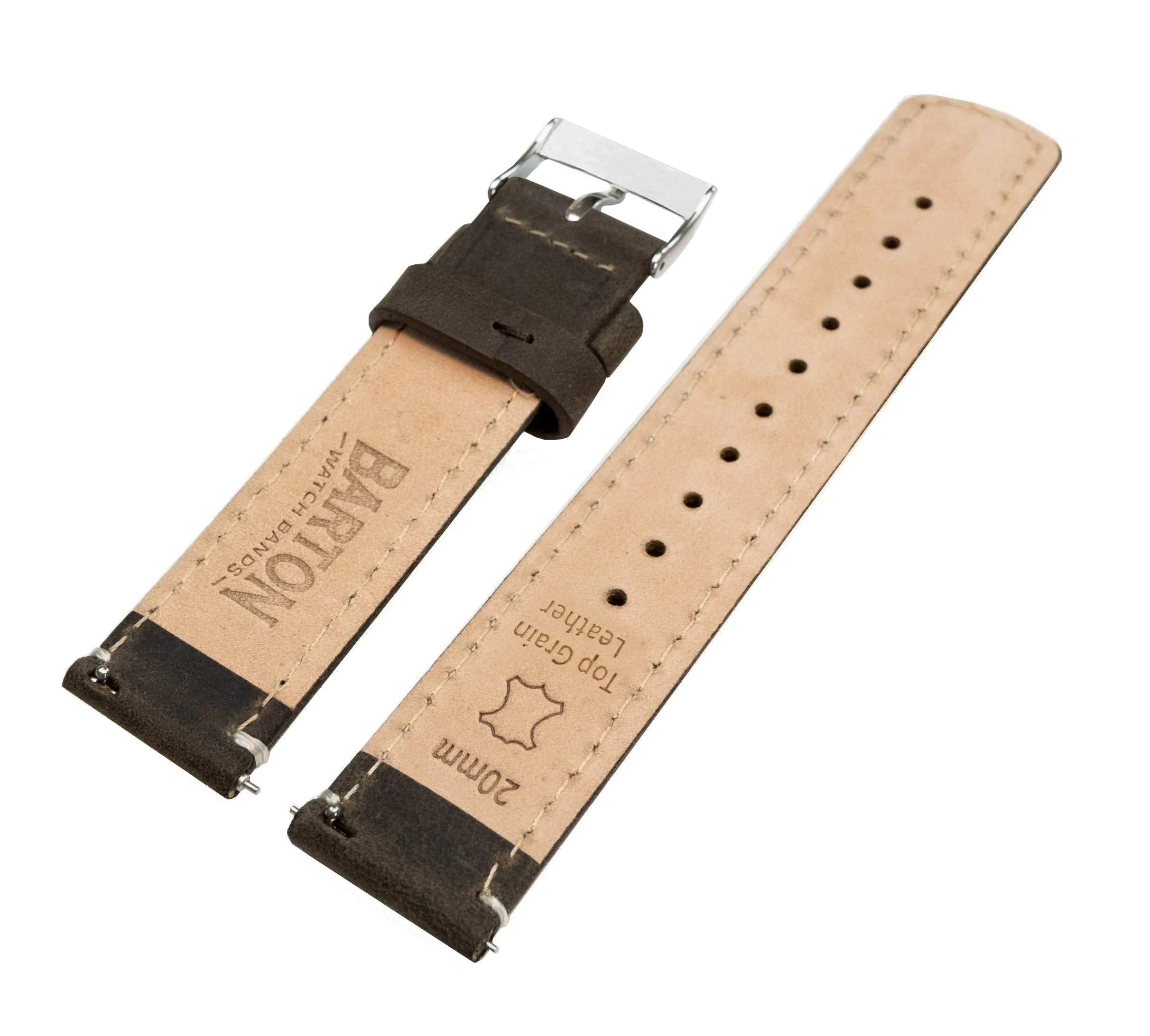 23Mm Espressolinen Barton Quick Release Top Grain Leather Watch Band Strap