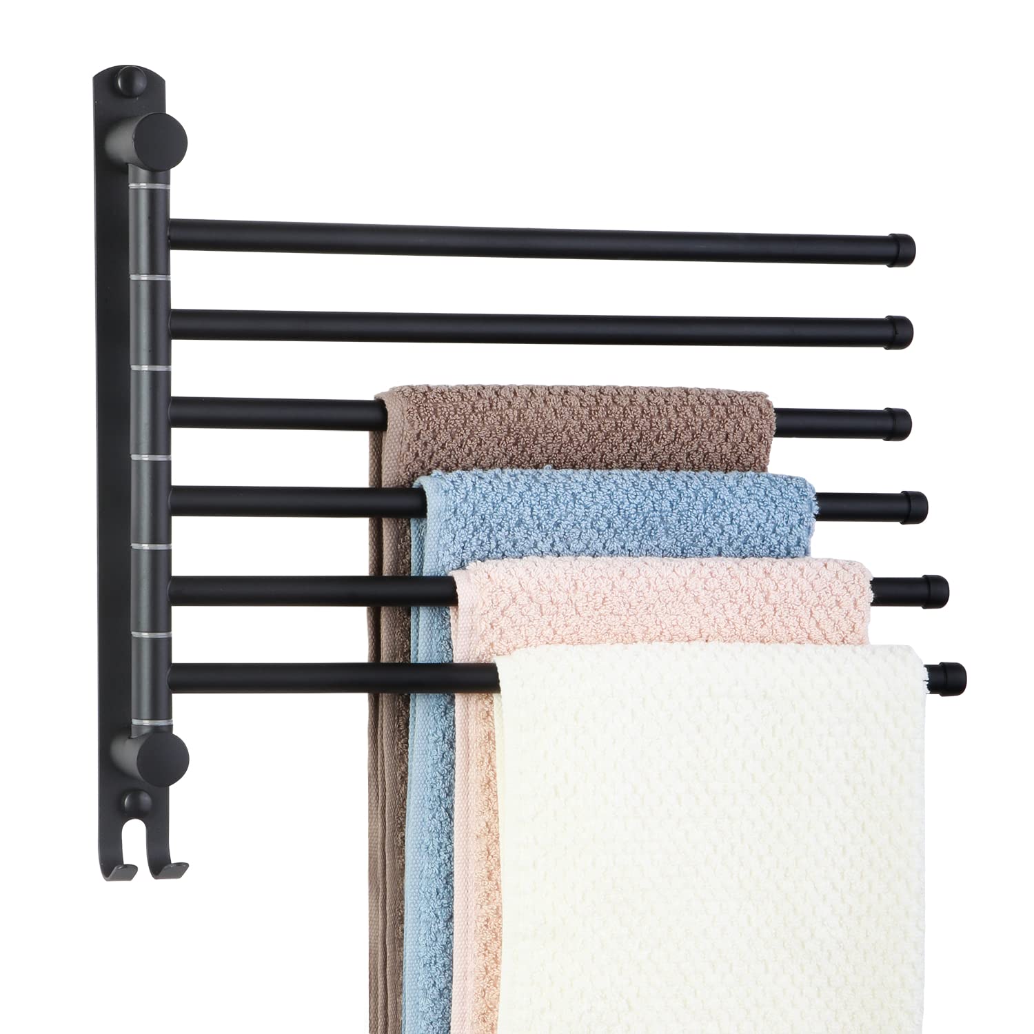 Space Saving Towel Rack Jsver Black Space Saving Towel Holder, Towel Rack Wall Mounted, Swivel Hand Towel Holder, 6-Arms Towel B