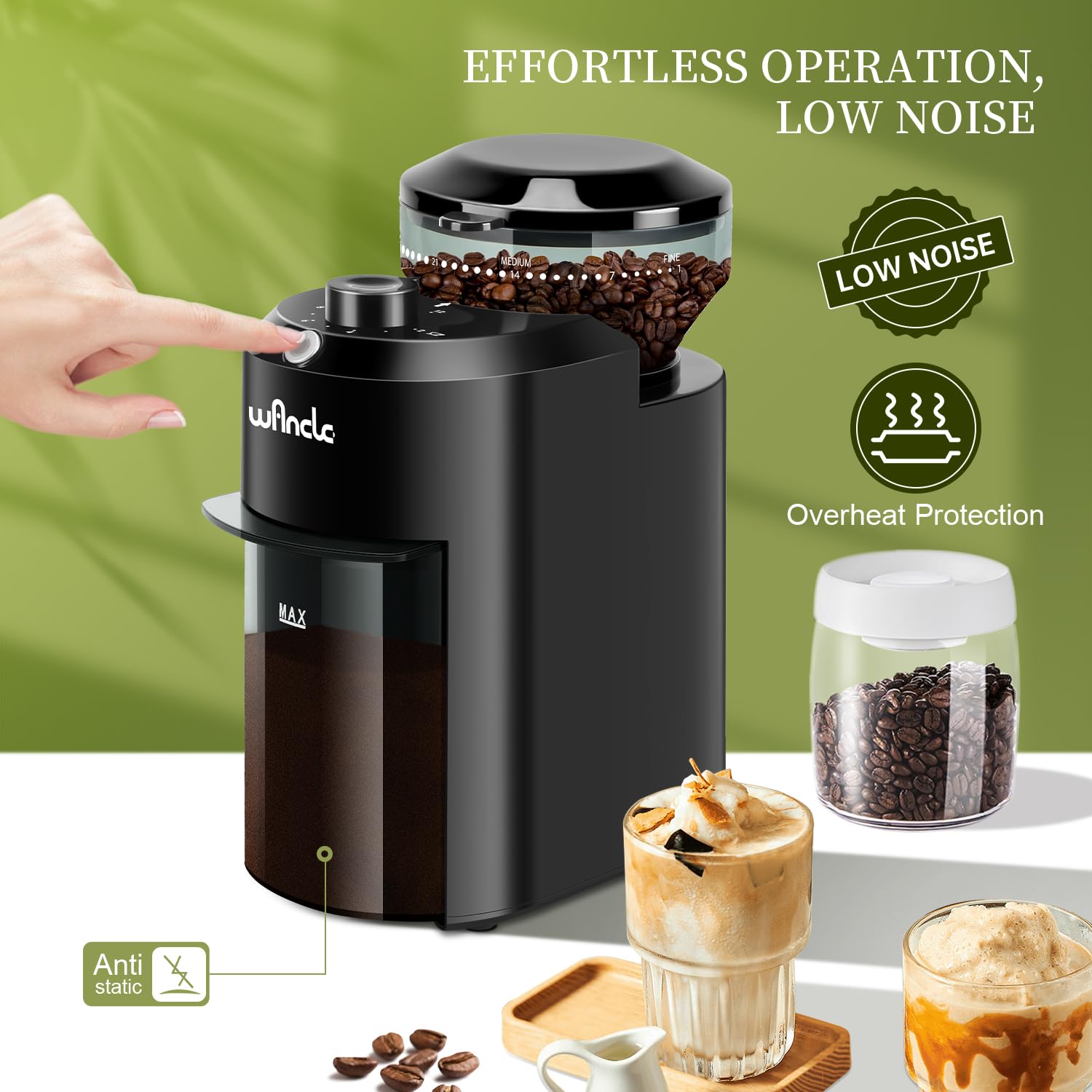 Wancle Electric Burr Coffee Grinder - Adjustable With 28 Precise Grind Settings For 12 Cups - Professional Coffee Bean Grinder