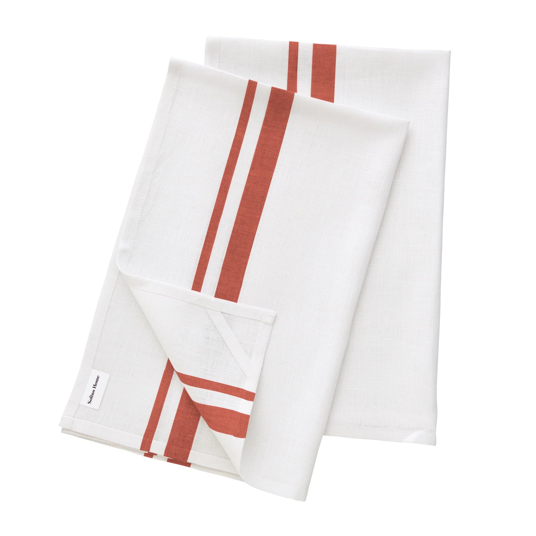 Solino Home Linen Kitchen Towels Set Of 2 - Red And White 17 X 26 Inch - 100% Pure Linen French Stripe Kitchen/Tea Towels - Mach