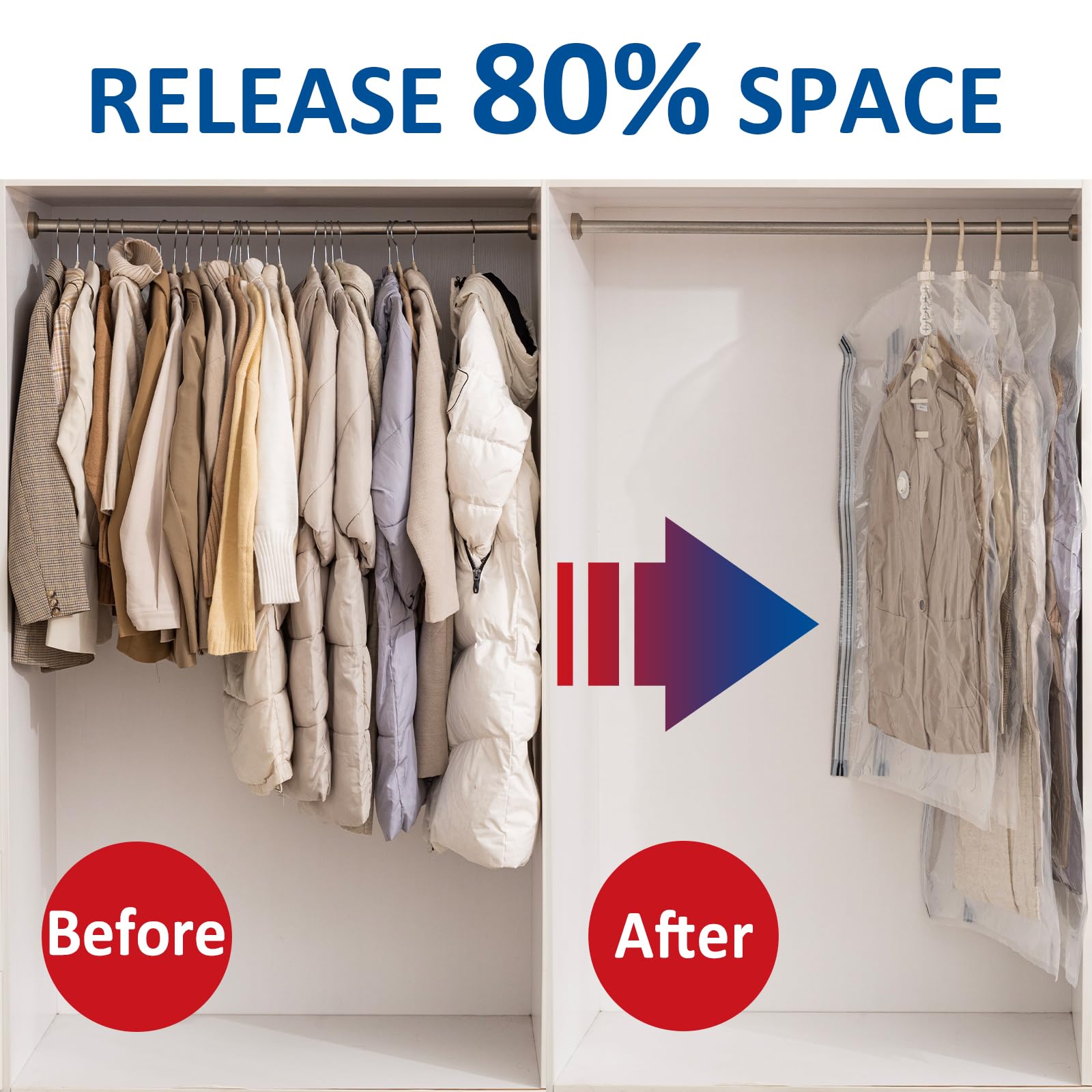 Hanging Vacuum Storage Bags  4 Pack Hanging Storage Bags for Clothes With Electric Pump  Vacuum Sealed for Suits  Dress  Jackets (4 Long)